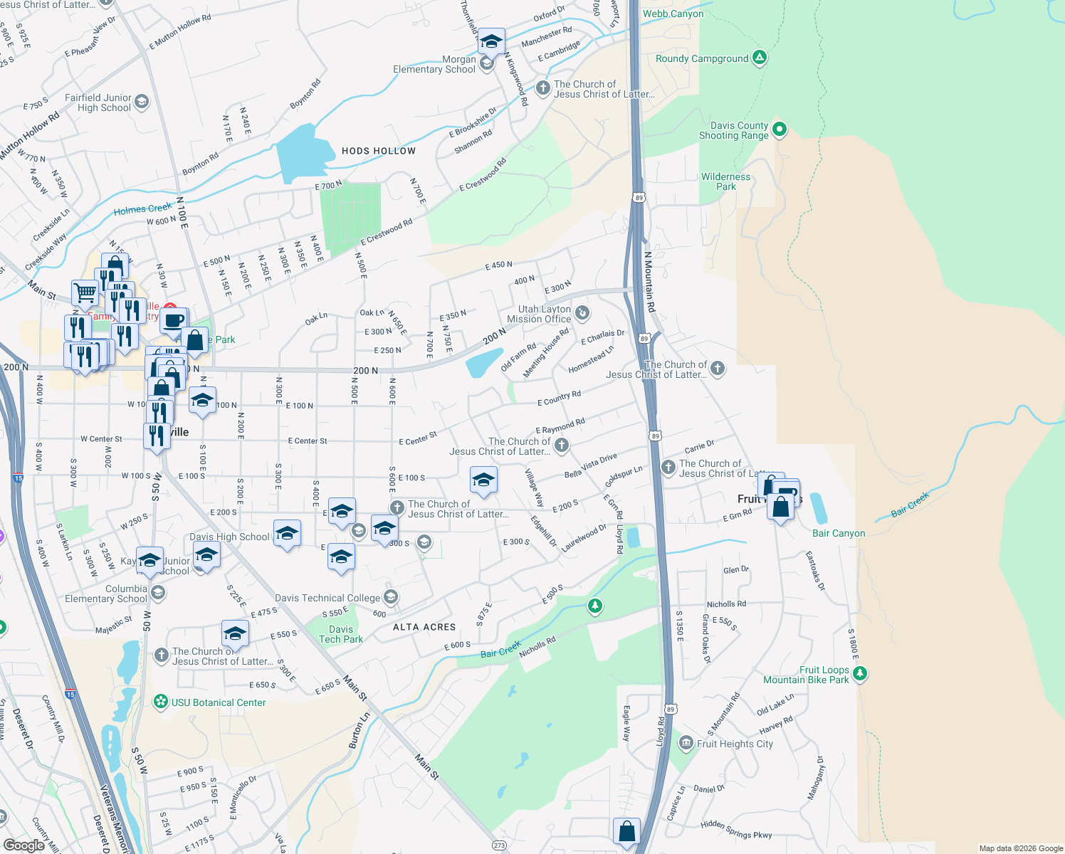 map of restaurants, bars, coffee shops, grocery stores, and more near 949 E Raymond Rd in Fruit Heights