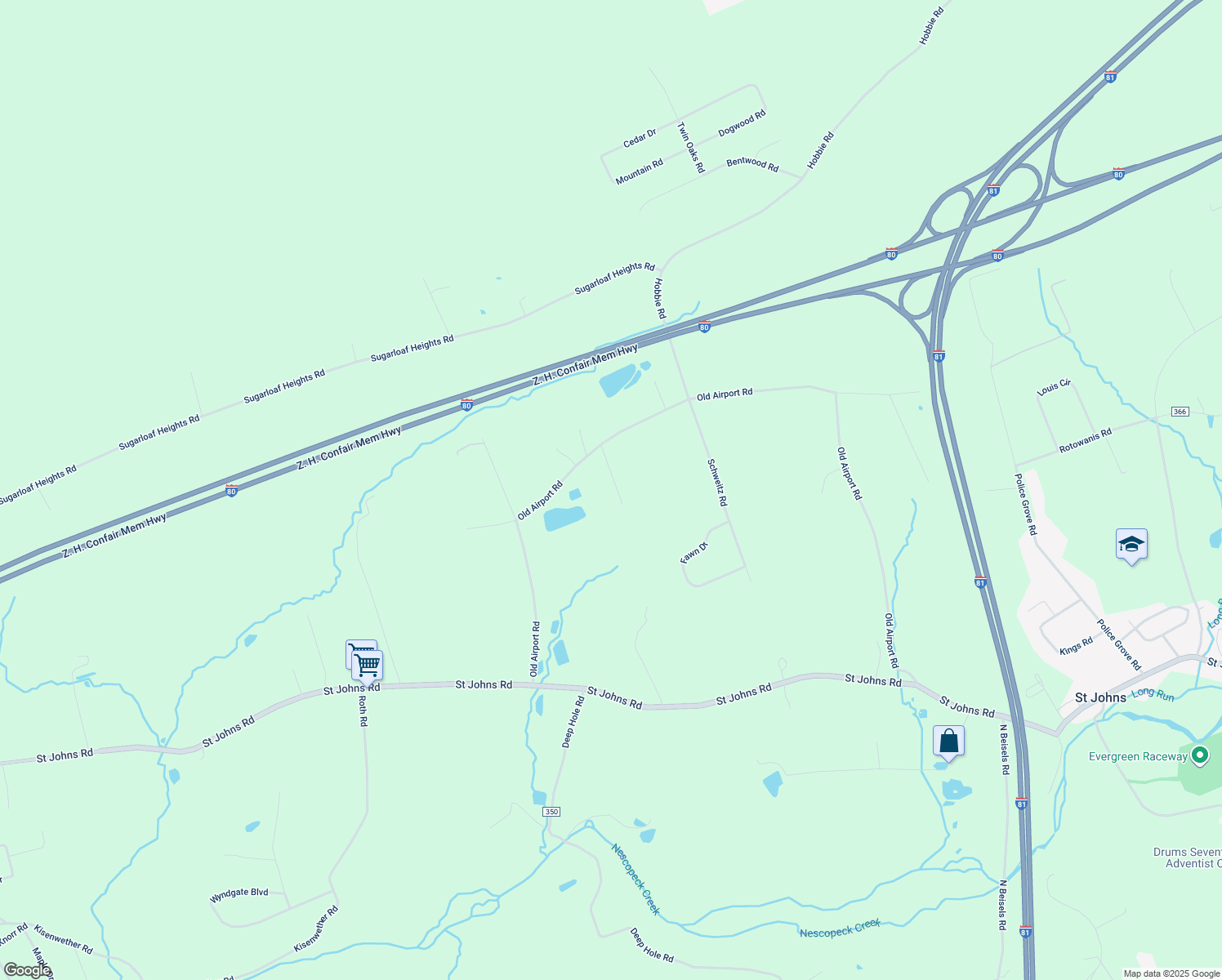map of restaurants, bars, coffee shops, grocery stores, and more near 370 Old Airport Road in Drums