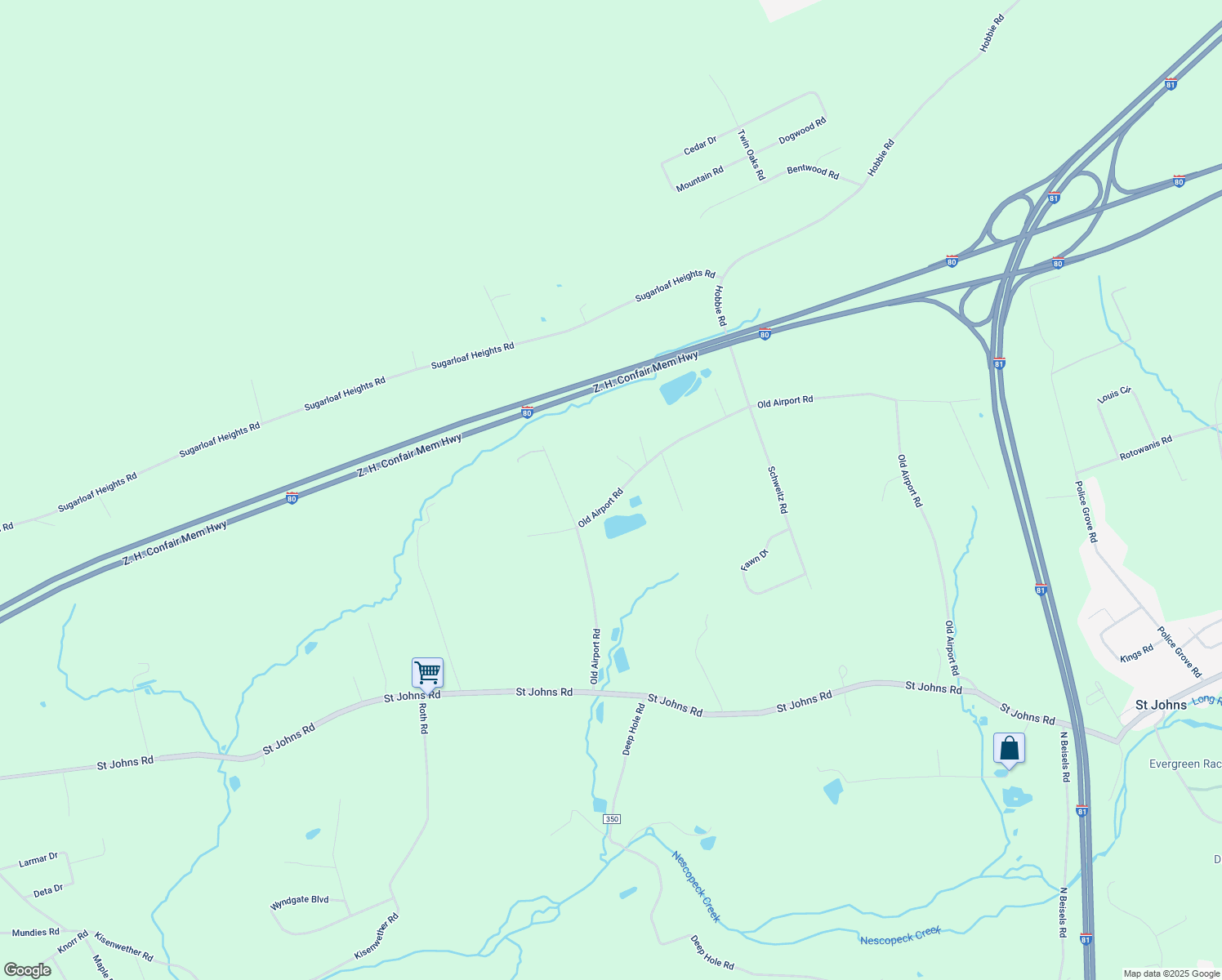 map of restaurants, bars, coffee shops, grocery stores, and more near Old Airport Road in Drums