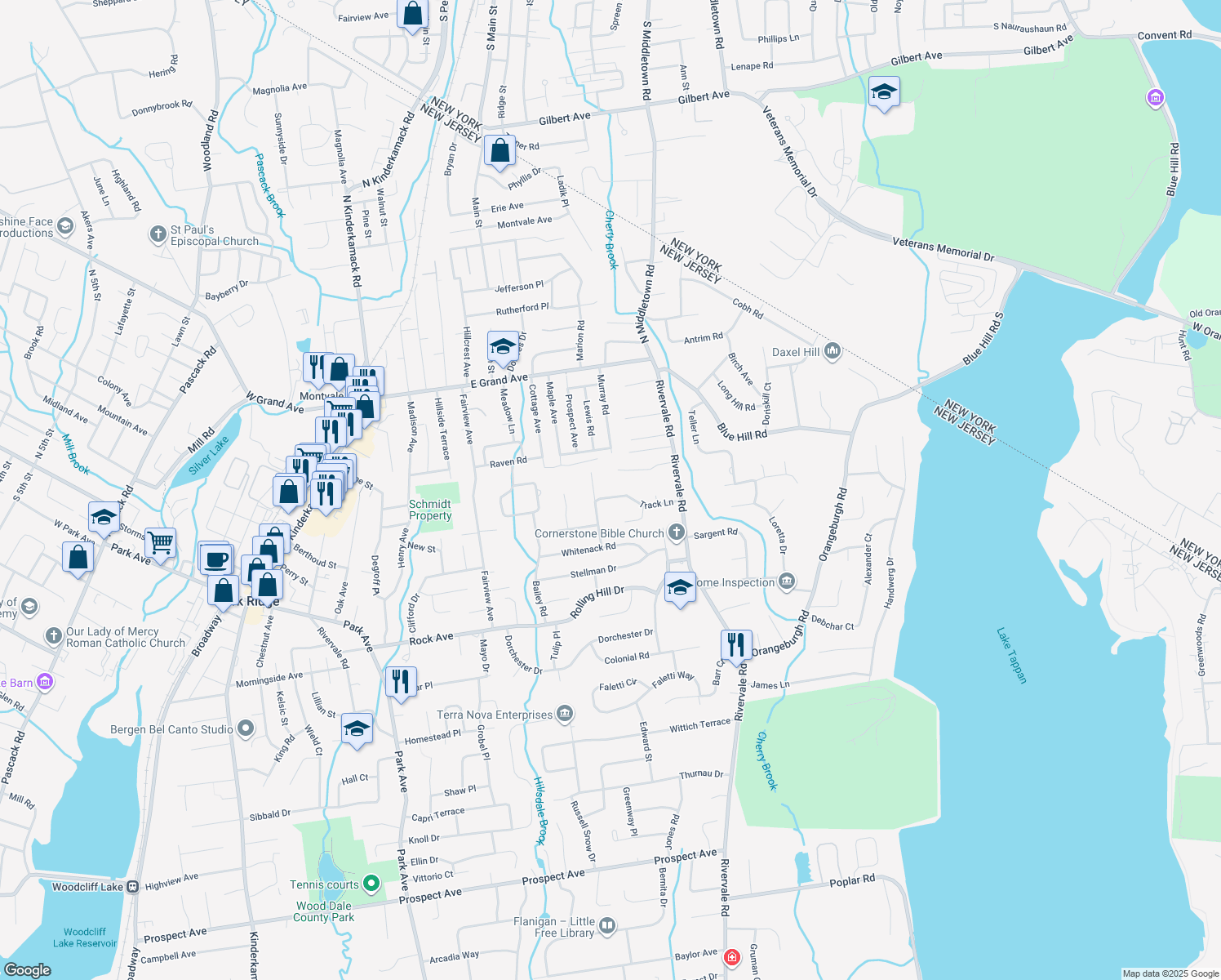 map of restaurants, bars, coffee shops, grocery stores, and more near 520 Track Ln in River Vale
