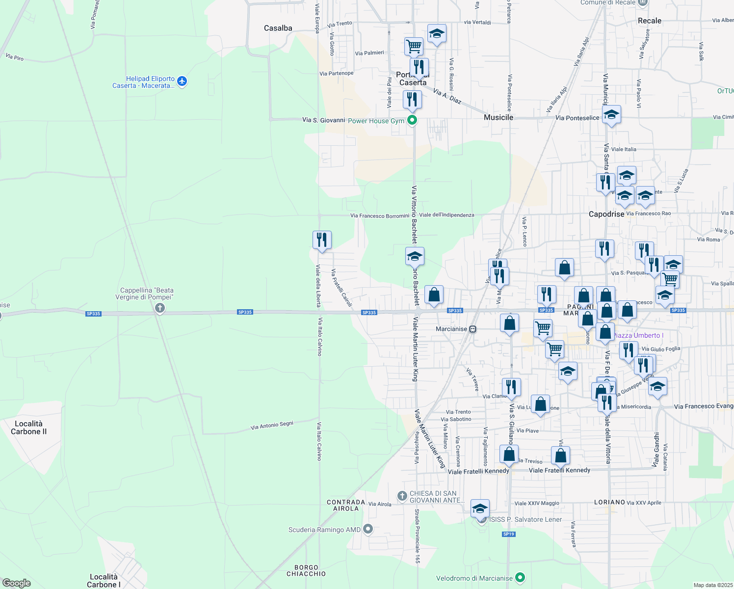 map of restaurants, bars, coffee shops, grocery stores, and more near 42526 Via Carlo Poerio in Marcianise