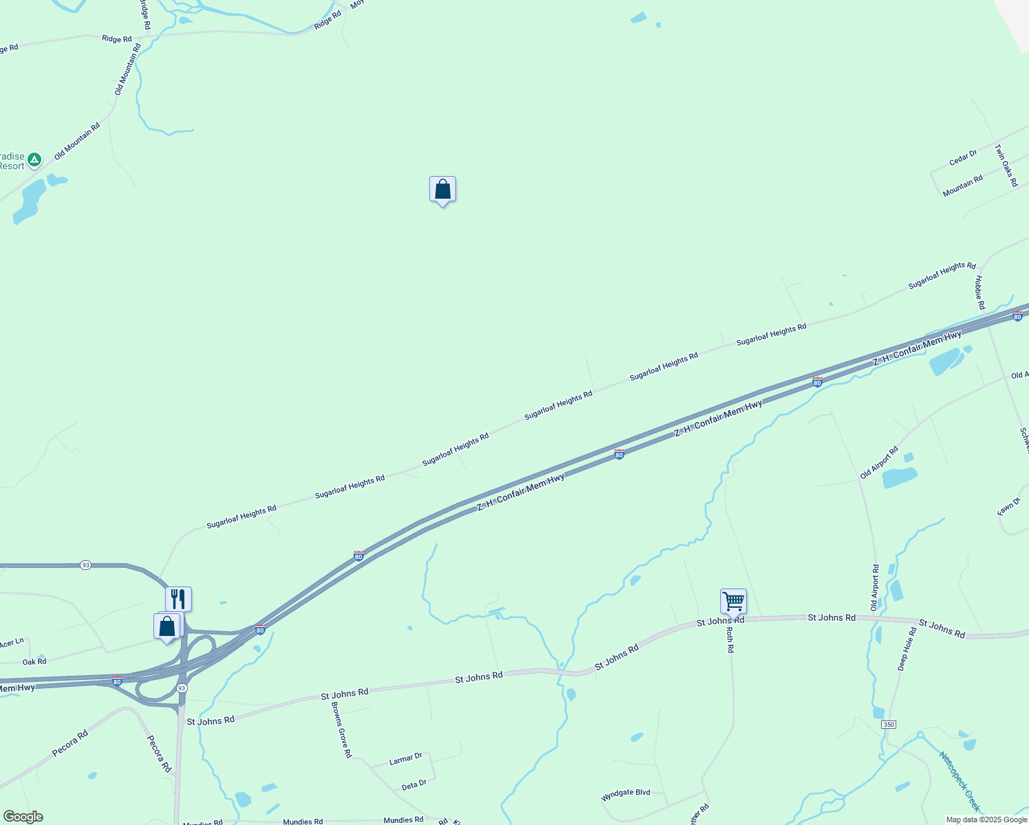 map of restaurants, bars, coffee shops, grocery stores, and more near 327 Sugarloaf Heights Road in Drums