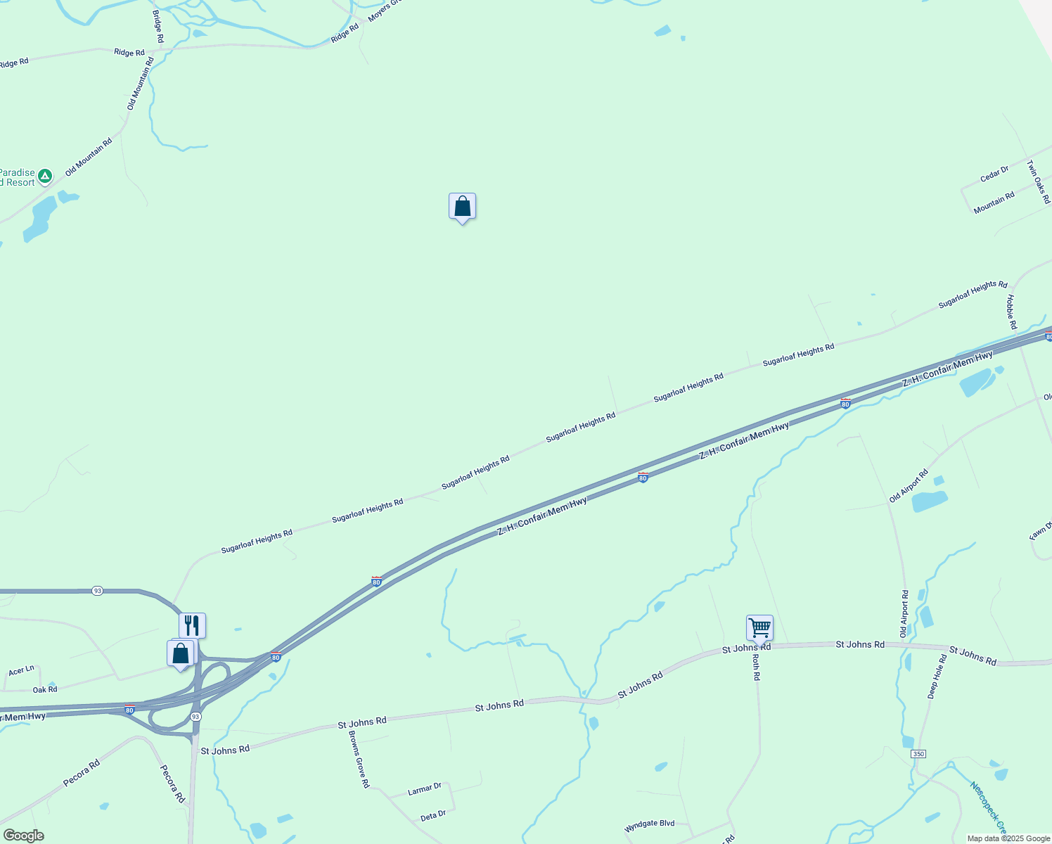 map of restaurants, bars, coffee shops, grocery stores, and more near 327 Sugarloaf Heights Road in Drums