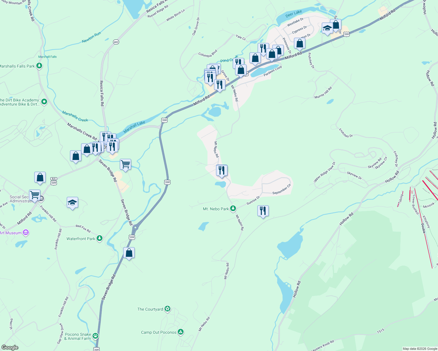 map of restaurants, bars, coffee shops, grocery stores, and more near 200 Mount Nebo Road in East Stroudsburg