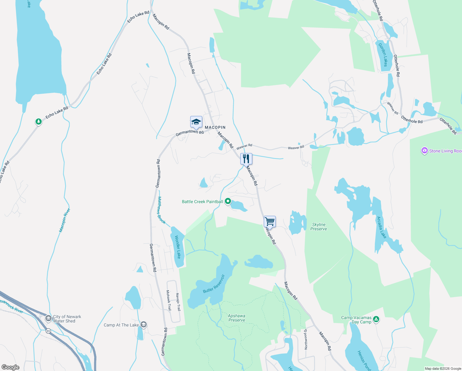 map of restaurants, bars, coffee shops, grocery stores, and more near 20 Quince Tree Ln in West Milford