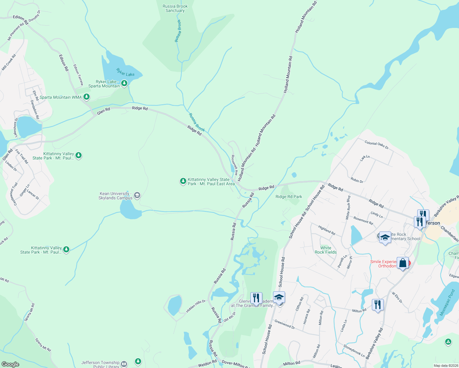 map of restaurants, bars, coffee shops, grocery stores, and more near 4 Hoover Road in Jefferson