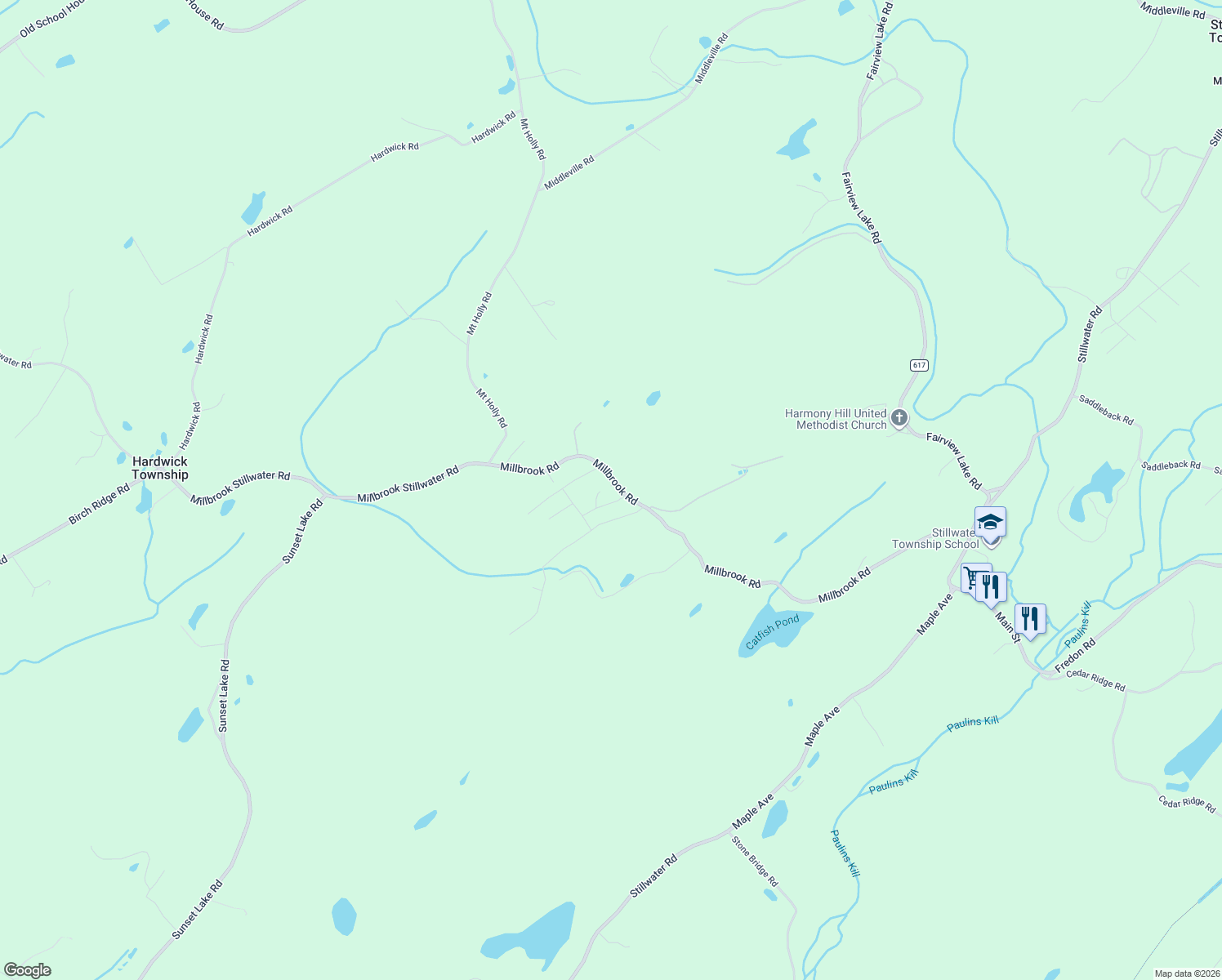 map of restaurants, bars, coffee shops, grocery stores, and more near 963 Millbrook Road in Newton