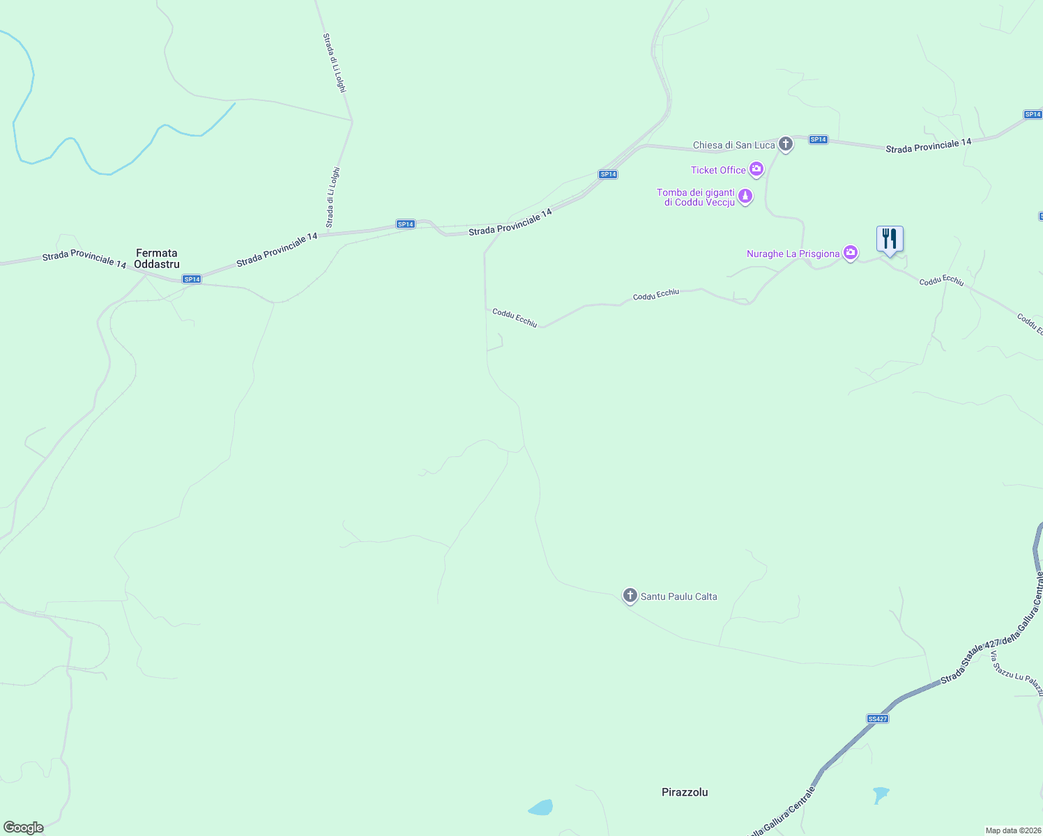 map of restaurants, bars, coffee shops, grocery stores, and more near 9 Via Paulu Calta in Provincia della Gallura Nord-Est Sardegna