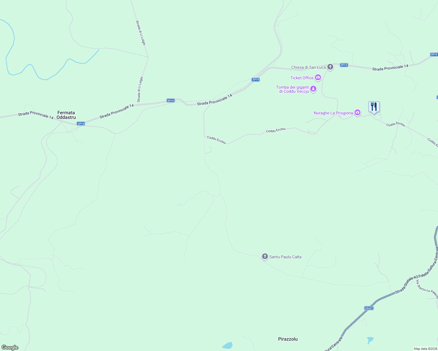 map of restaurants, bars, coffee shops, grocery stores, and more near 9 Via Paulu Calta in Provincia della Gallura Nord-Est Sardegna