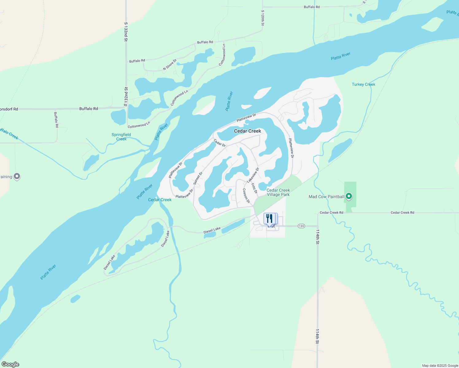 map of restaurants, bars, coffee shops, grocery stores, and more near 301 Highline Circle in Cedar Creek