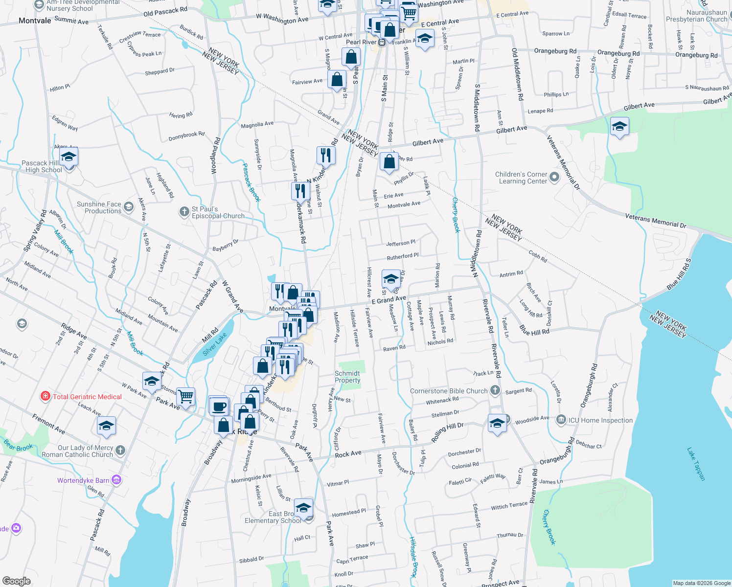 map of restaurants, bars, coffee shops, grocery stores, and more near 6 Hillcrest Ave in Montvale