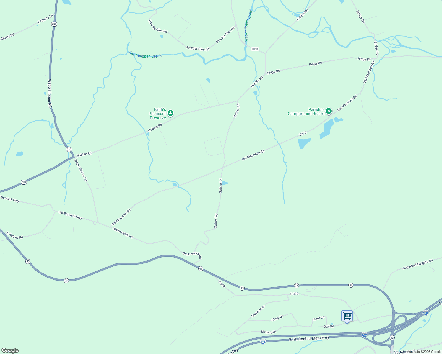 map of restaurants, bars, coffee shops, grocery stores, and more near Switze Rd in Nescopeck