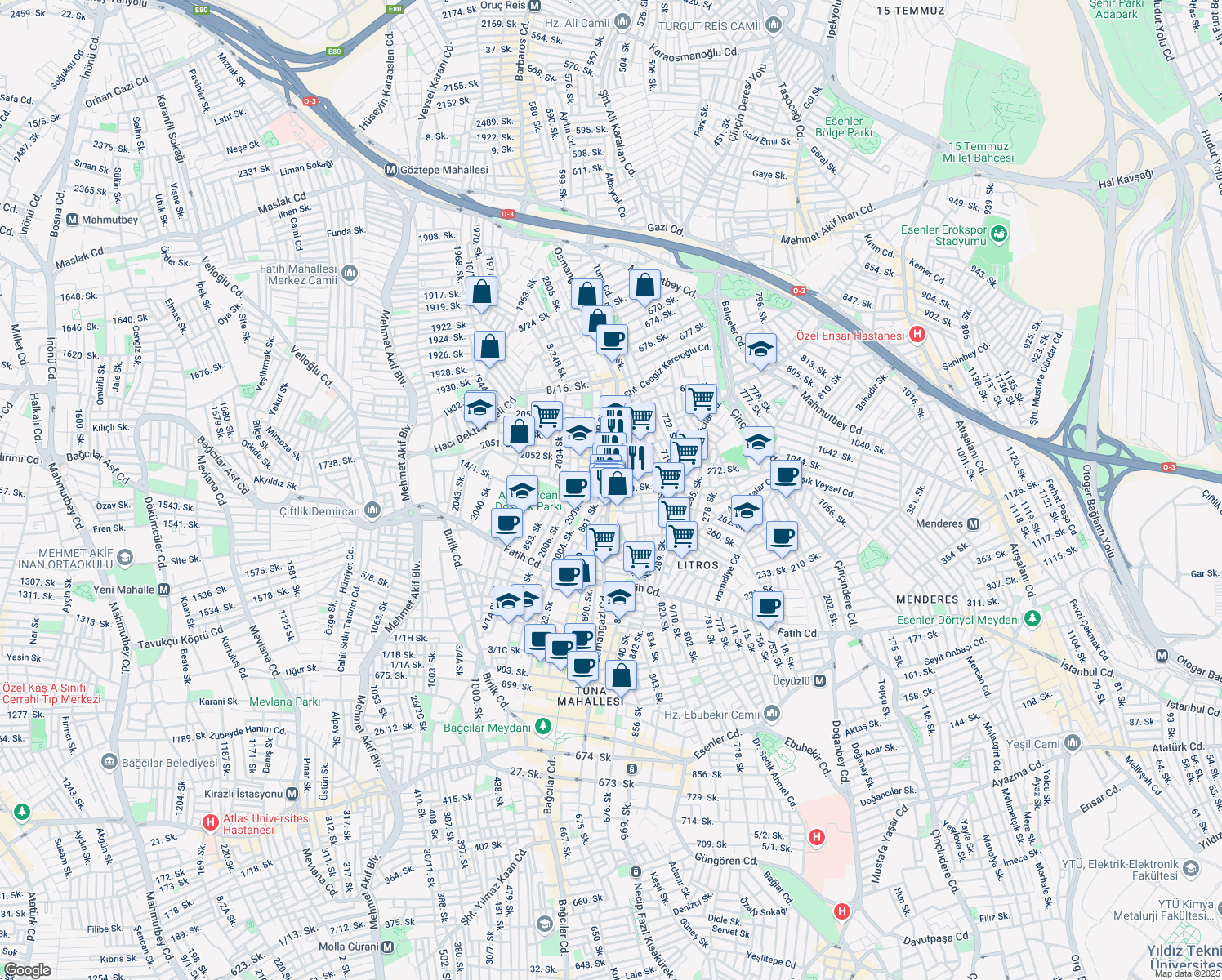 map of restaurants, bars, coffee shops, grocery stores, and more near 4 708. Sokak in Esenler