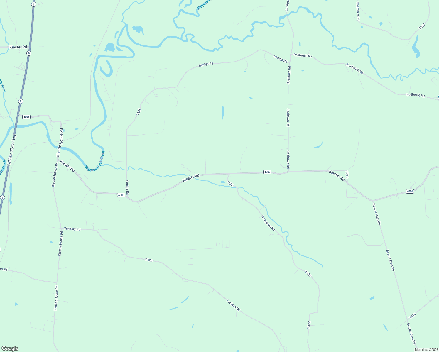 map of restaurants, bars, coffee shops, grocery stores, and more near 939 Kiester Road in Slippery Rock