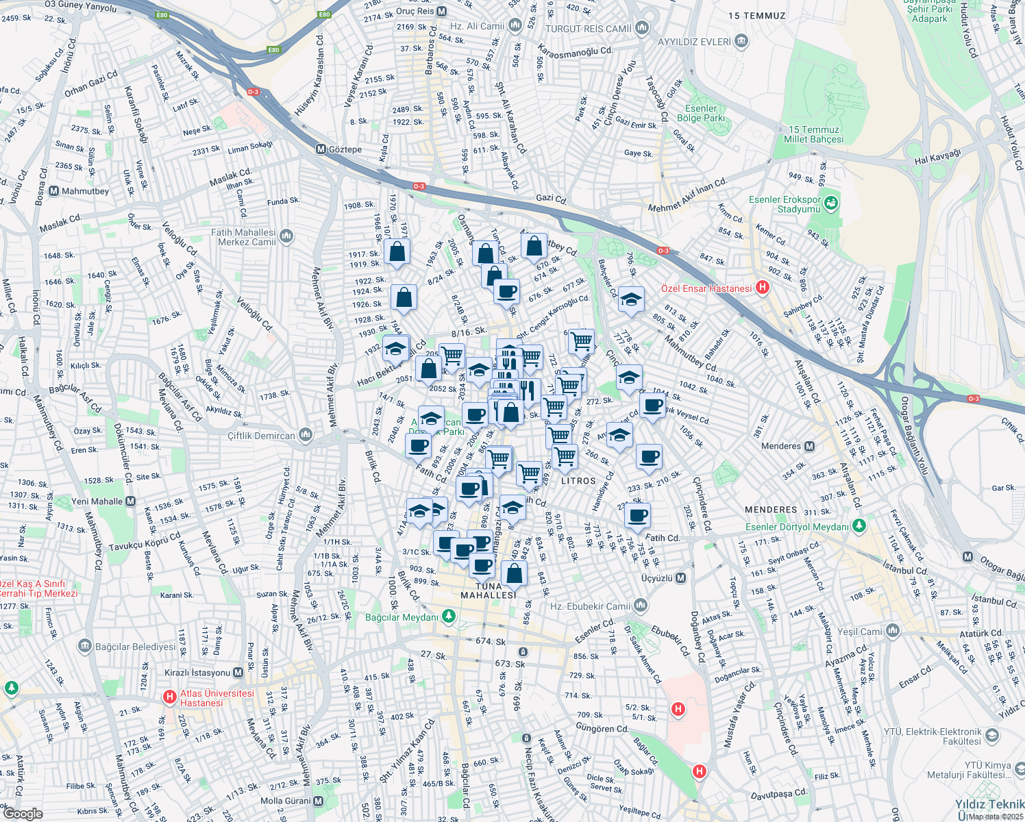map of restaurants, bars, coffee shops, grocery stores, and more near 4 708. Sokak in Esenler