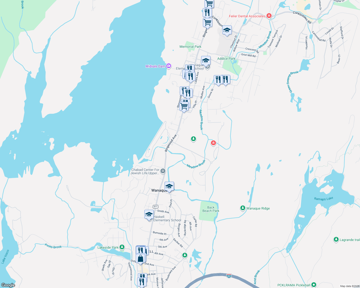 map of restaurants, bars, coffee shops, grocery stores, and more near 10 Warren Hagstrom Blvd in Wanaque