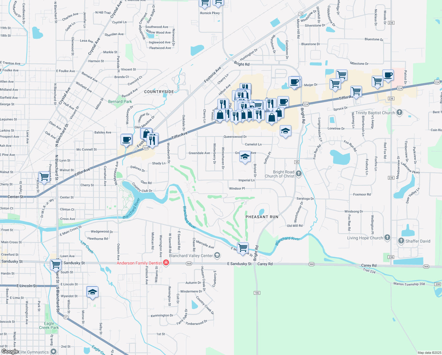 map of restaurants, bars, coffee shops, grocery stores, and more near 1644 Imperial Ln in Findlay
