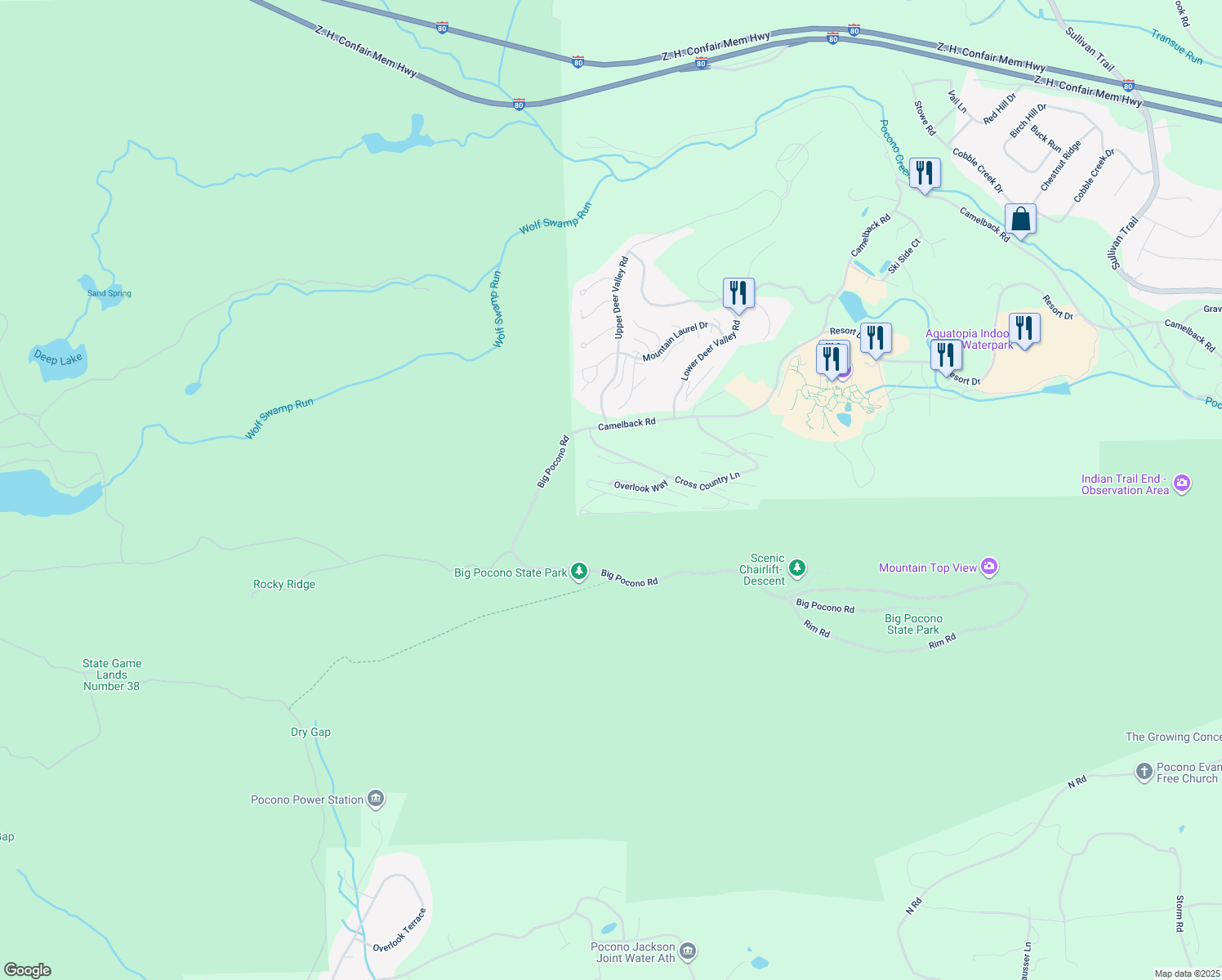 map of restaurants, bars, coffee shops, grocery stores, and more near 282 Overlook Way in Tannersville