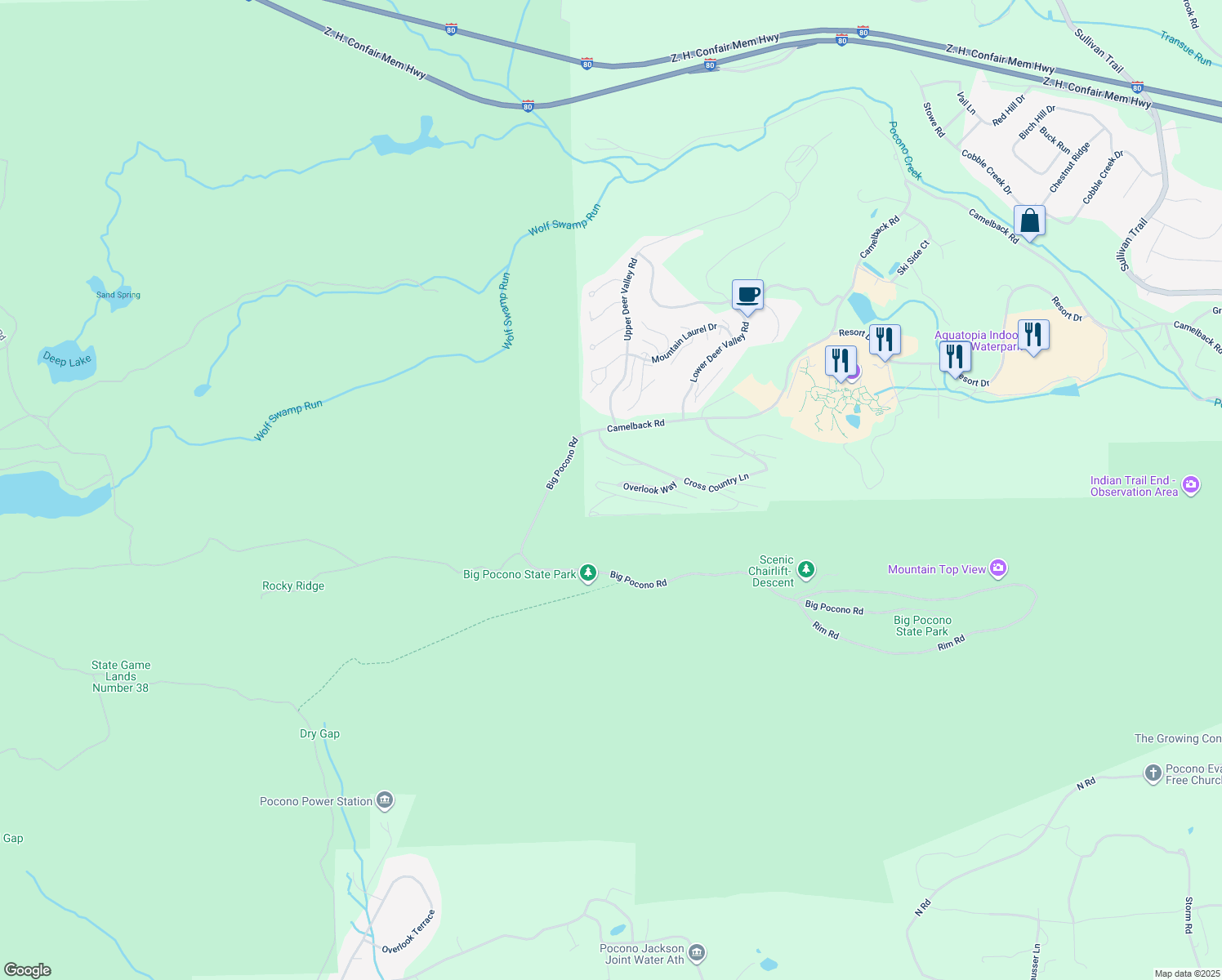 map of restaurants, bars, coffee shops, grocery stores, and more near 283 Overlook Way in Tannersville
