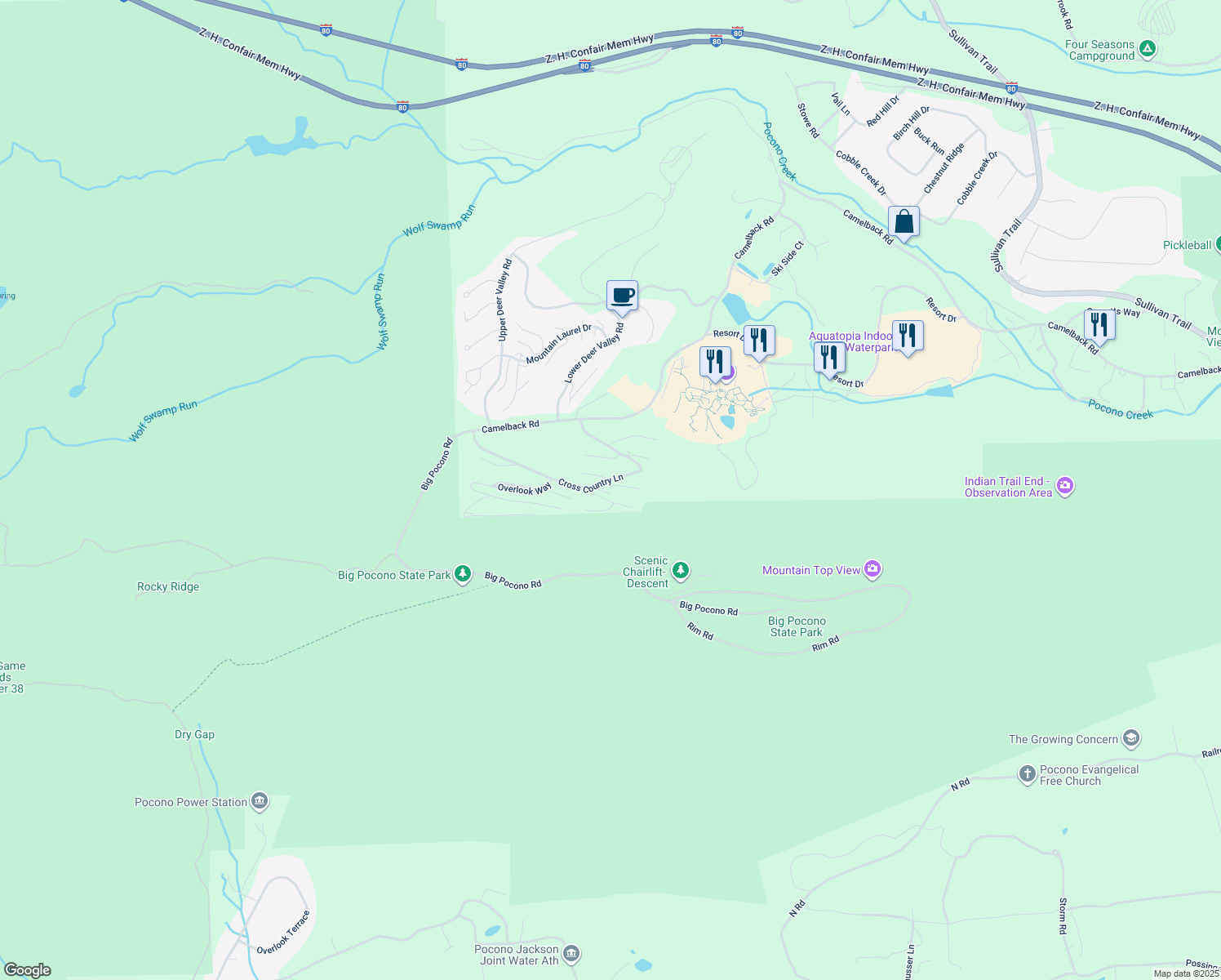map of restaurants, bars, coffee shops, grocery stores, and more near 218 Cross Country Lane in Tannersville