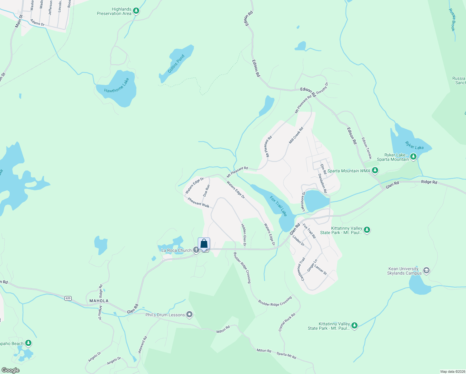 map of restaurants, bars, coffee shops, grocery stores, and more near 36 Waters Edge Drive in Sparta