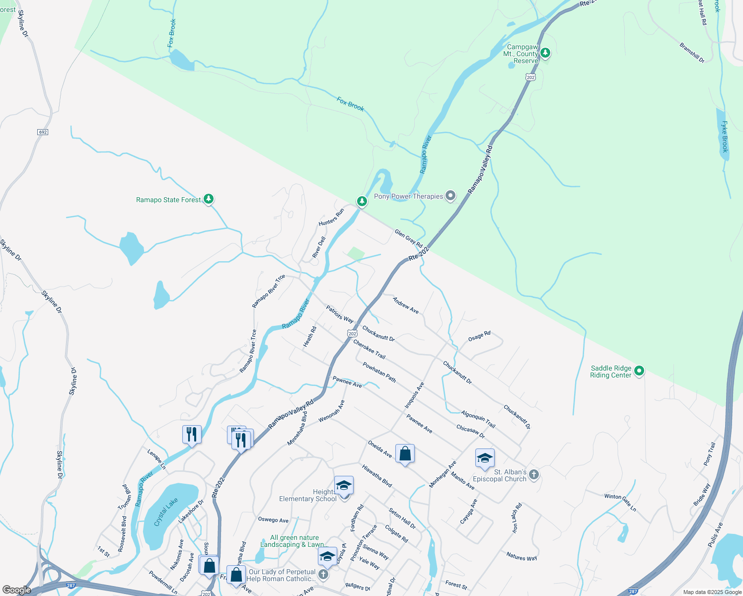 map of restaurants, bars, coffee shops, grocery stores, and more near 791 Ramapo Valley Rd in Oakland