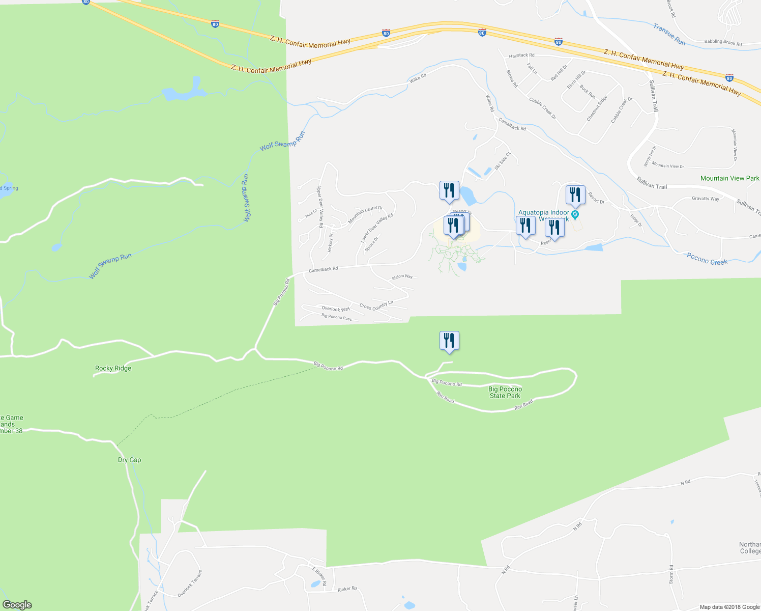 map of restaurants, bars, coffee shops, grocery stores, and more near 137 Cross Country Lane in Tannersville