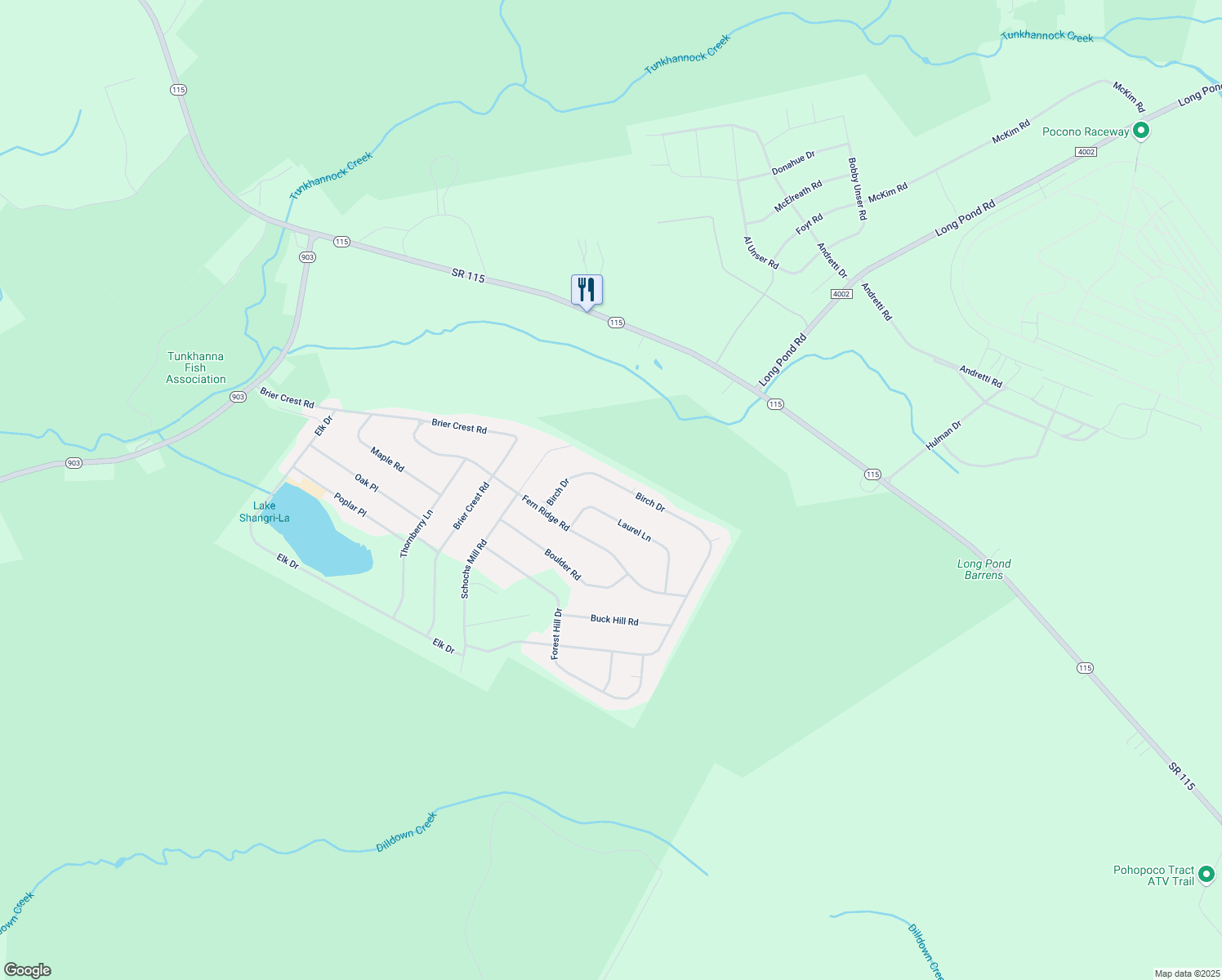 map of restaurants, bars, coffee shops, grocery stores, and more near 56 Birch Drive in Blakeslee