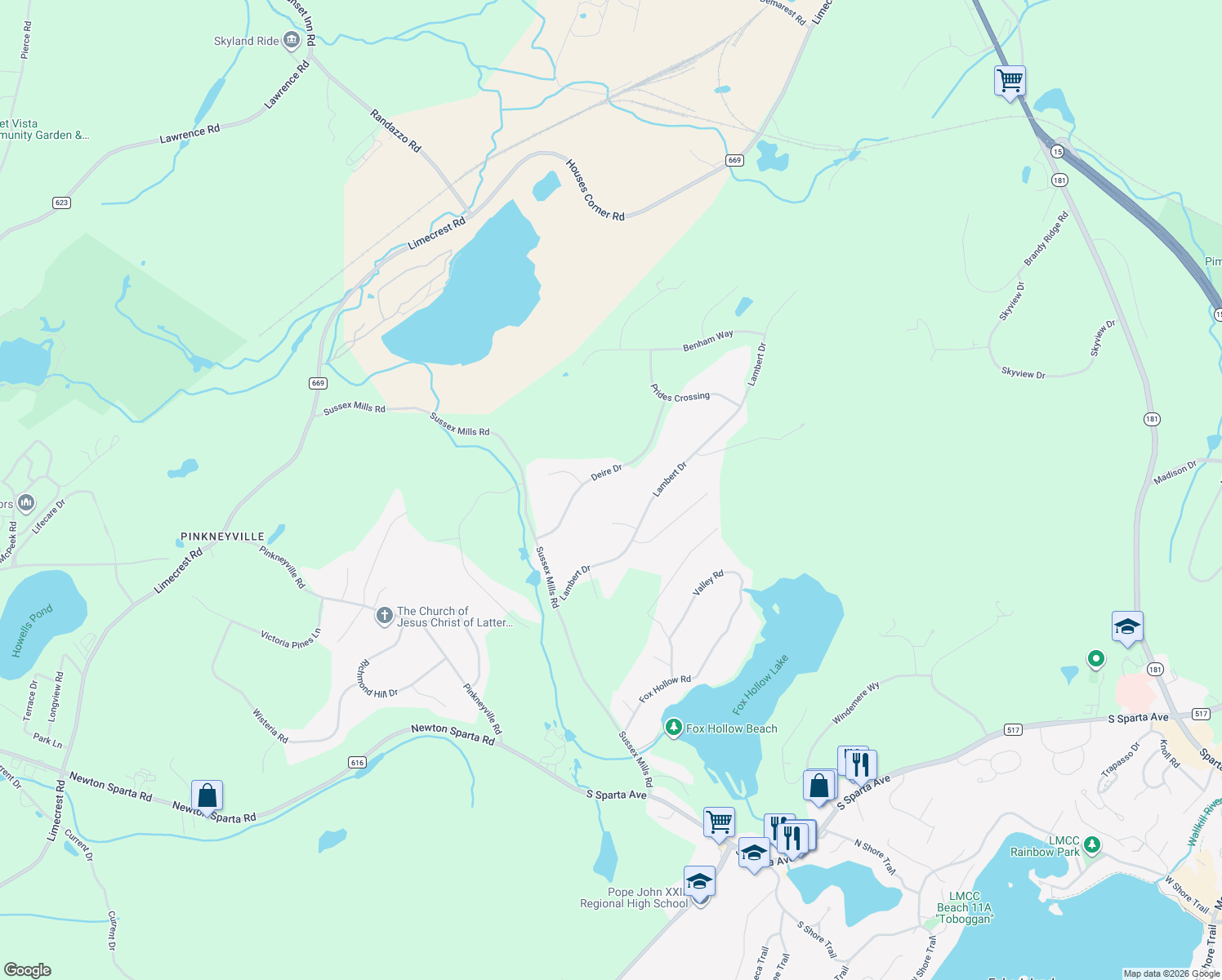 map of restaurants, bars, coffee shops, grocery stores, and more near 50 Deire Drive in Sparta