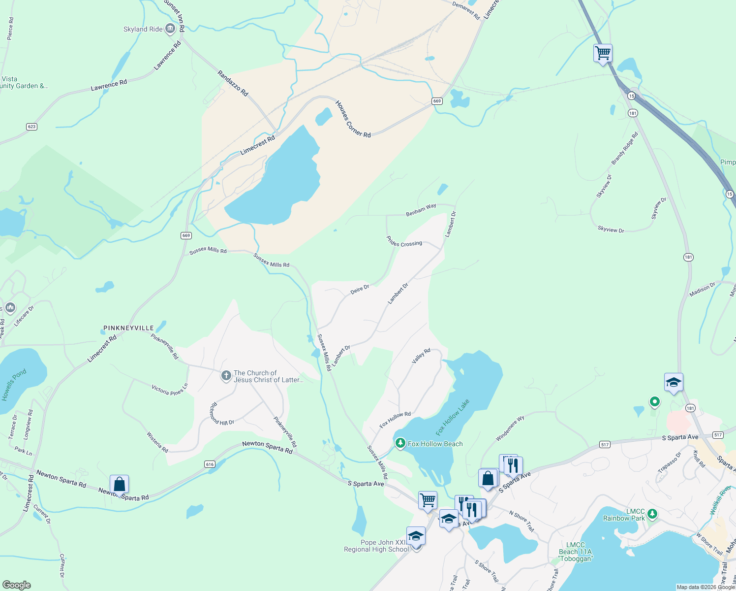 map of restaurants, bars, coffee shops, grocery stores, and more near 50 Deire Drive in Sparta