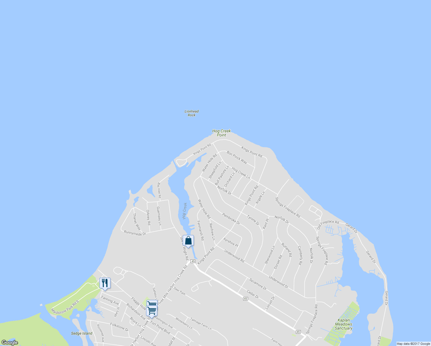 map of restaurants, bars, coffee shops, grocery stores, and more near 13 Sheepfold Lane in East Hampton