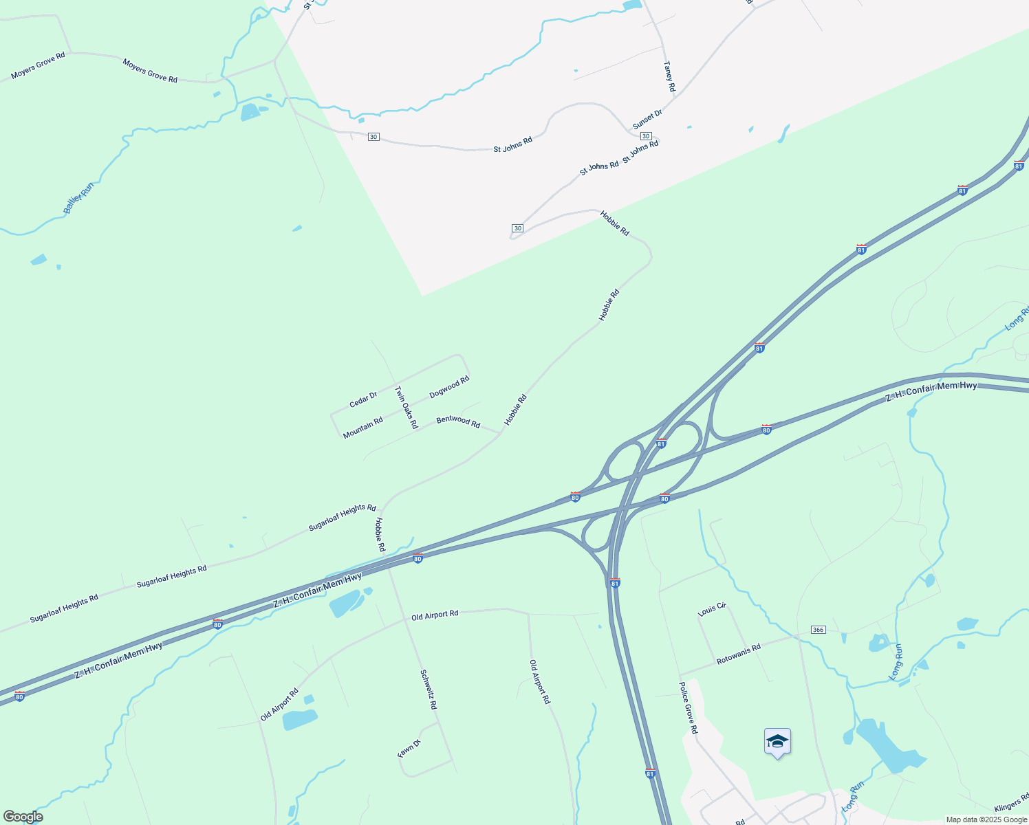 map of restaurants, bars, coffee shops, grocery stores, and more near Hobbie Road in Luzerne County
