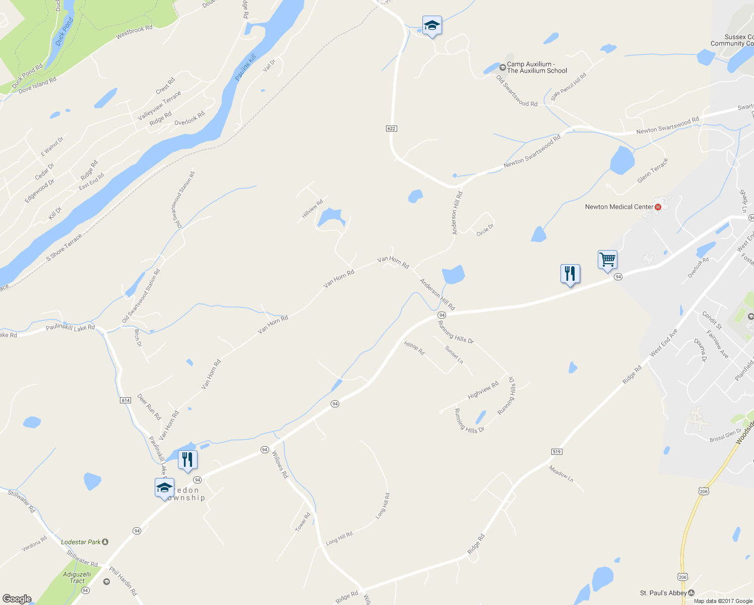 map of restaurants, bars, coffee shops, grocery stores, and more near 19 Van Horn Road in Newton