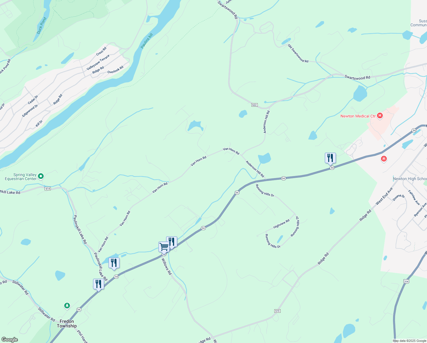 map of restaurants, bars, coffee shops, grocery stores, and more near 19 Van Horn Road in Newton