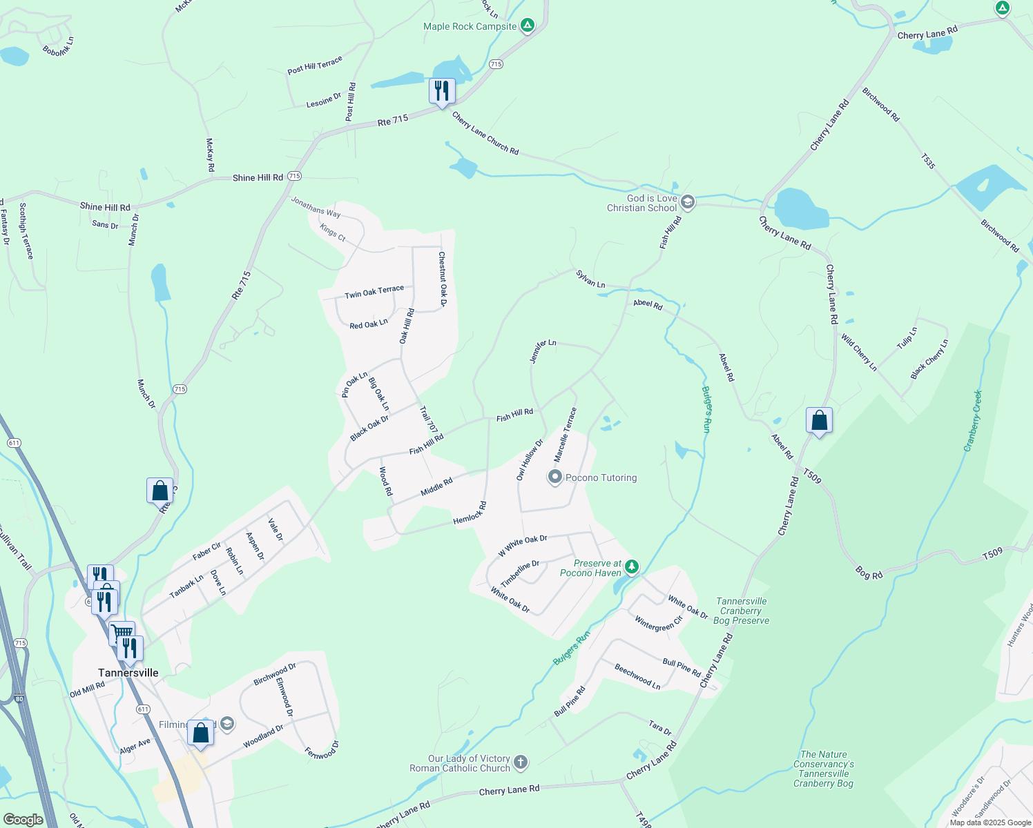 map of restaurants, bars, coffee shops, grocery stores, and more near 212 Fish Hill Road in Tannersville