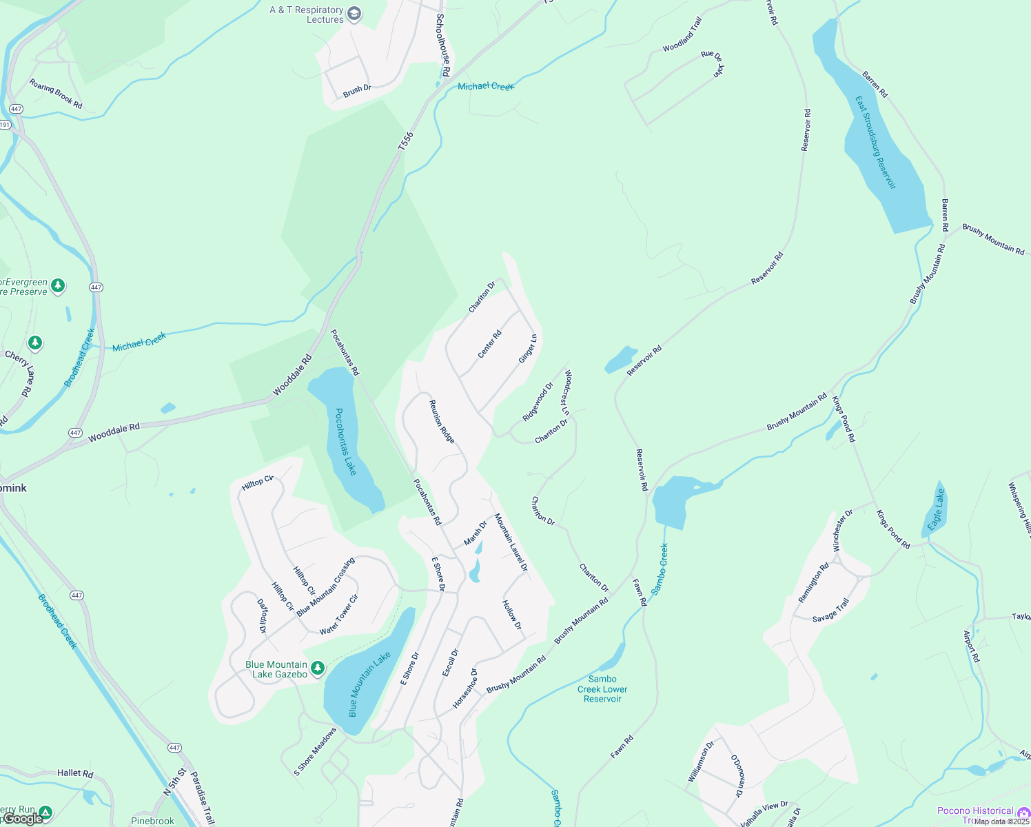 map of restaurants, bars, coffee shops, grocery stores, and more near 2 Ridgewood Dr in East Stroudsburg