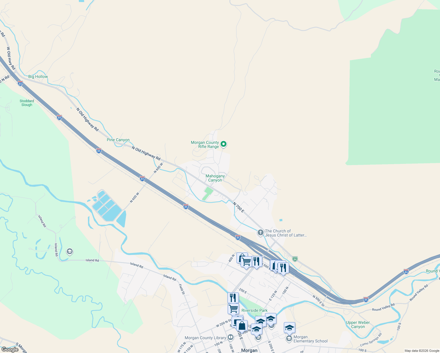 map of restaurants, bars, coffee shops, grocery stores, and more near 806 Mahogany Ridge Road in Morgan