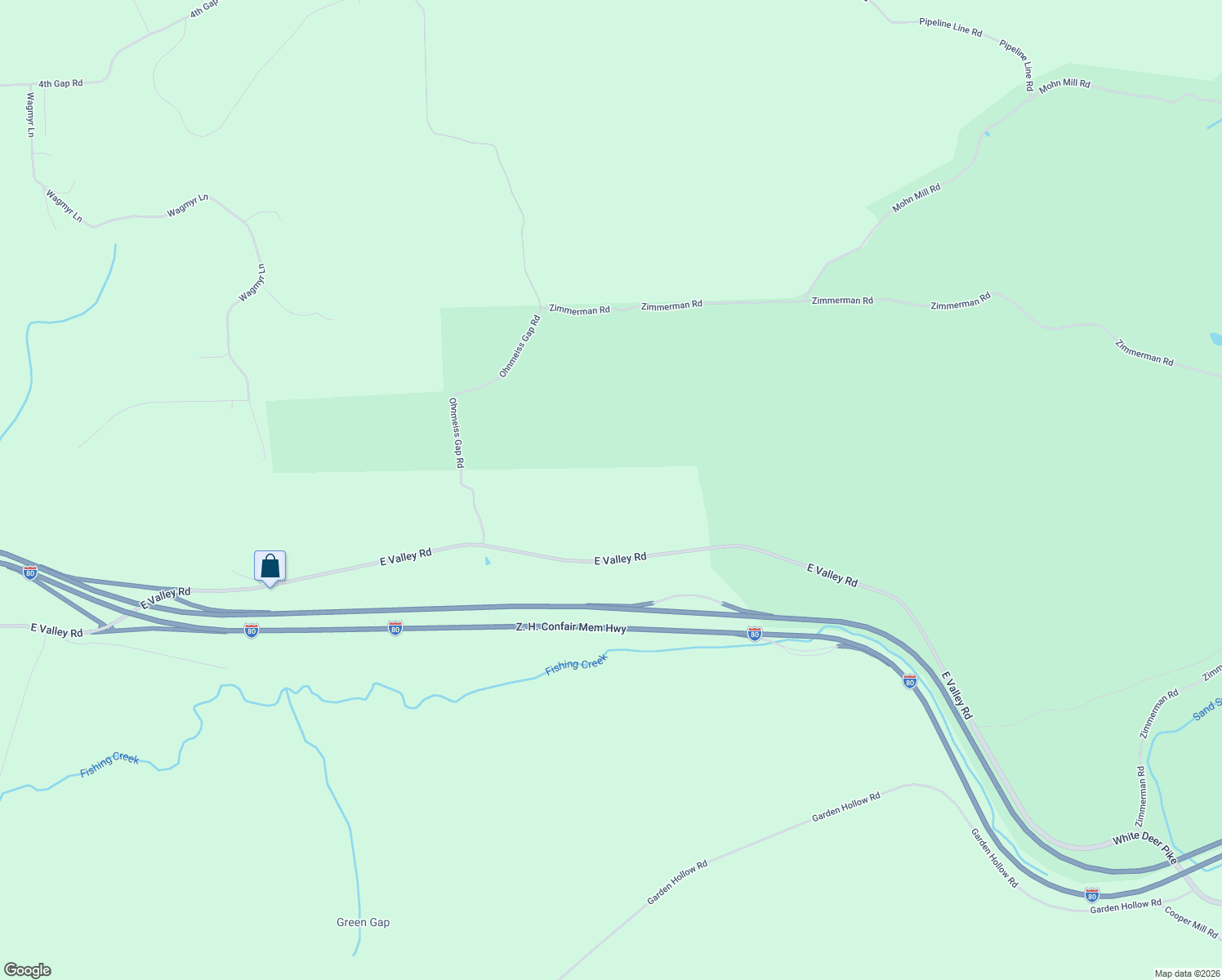 map of restaurants, bars, coffee shops, grocery stores, and more near 3793 East Valley Road in Loganton