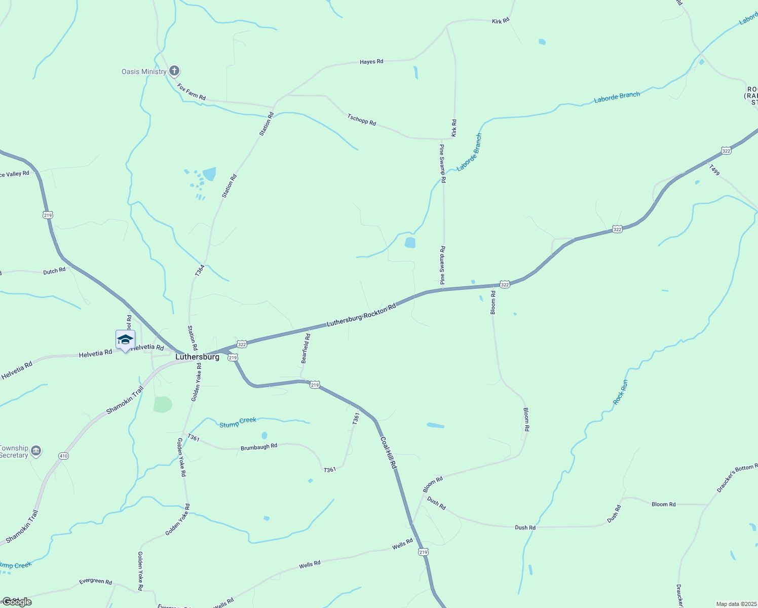 map of restaurants, bars, coffee shops, grocery stores, and more near 819 Luthersburg-Rockton Road in Luthersburg
