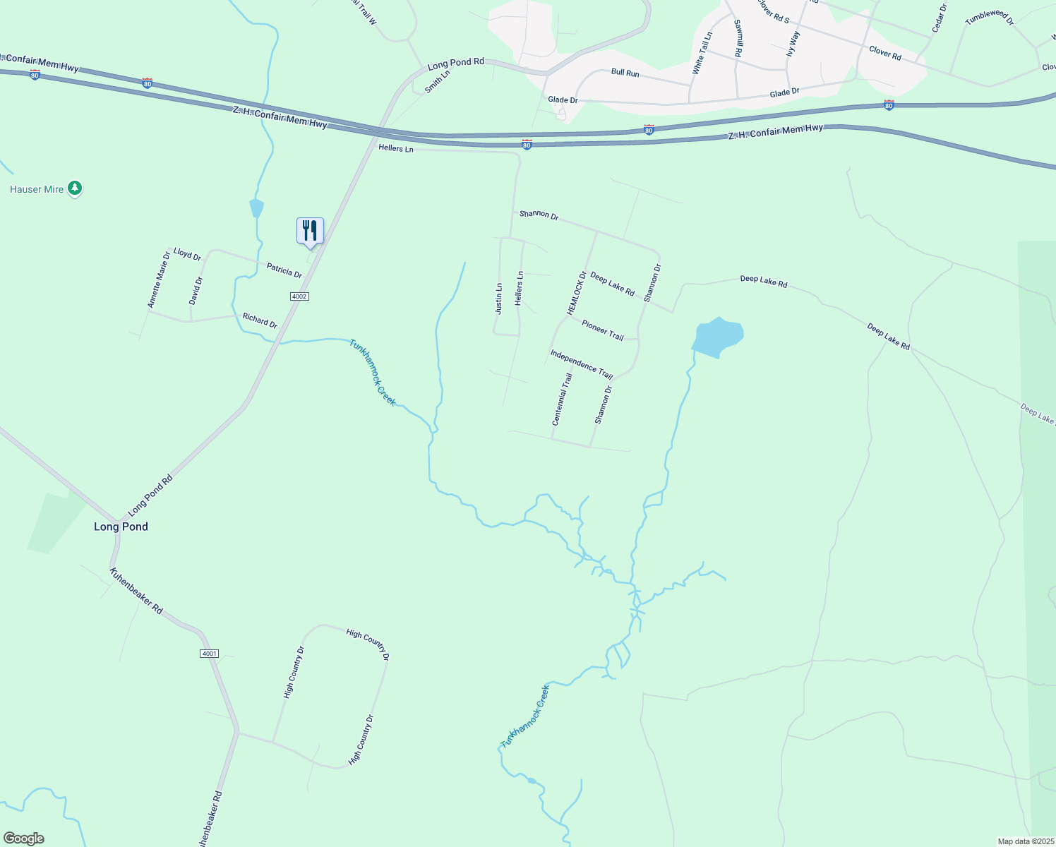 map of restaurants, bars, coffee shops, grocery stores, and more near 151 Tranquility Court in Long Pond