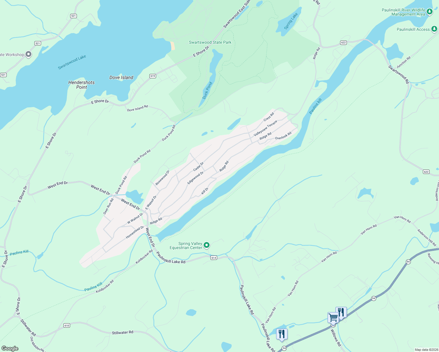 map of restaurants, bars, coffee shops, grocery stores, and more near 948 Ridge Road in Newton