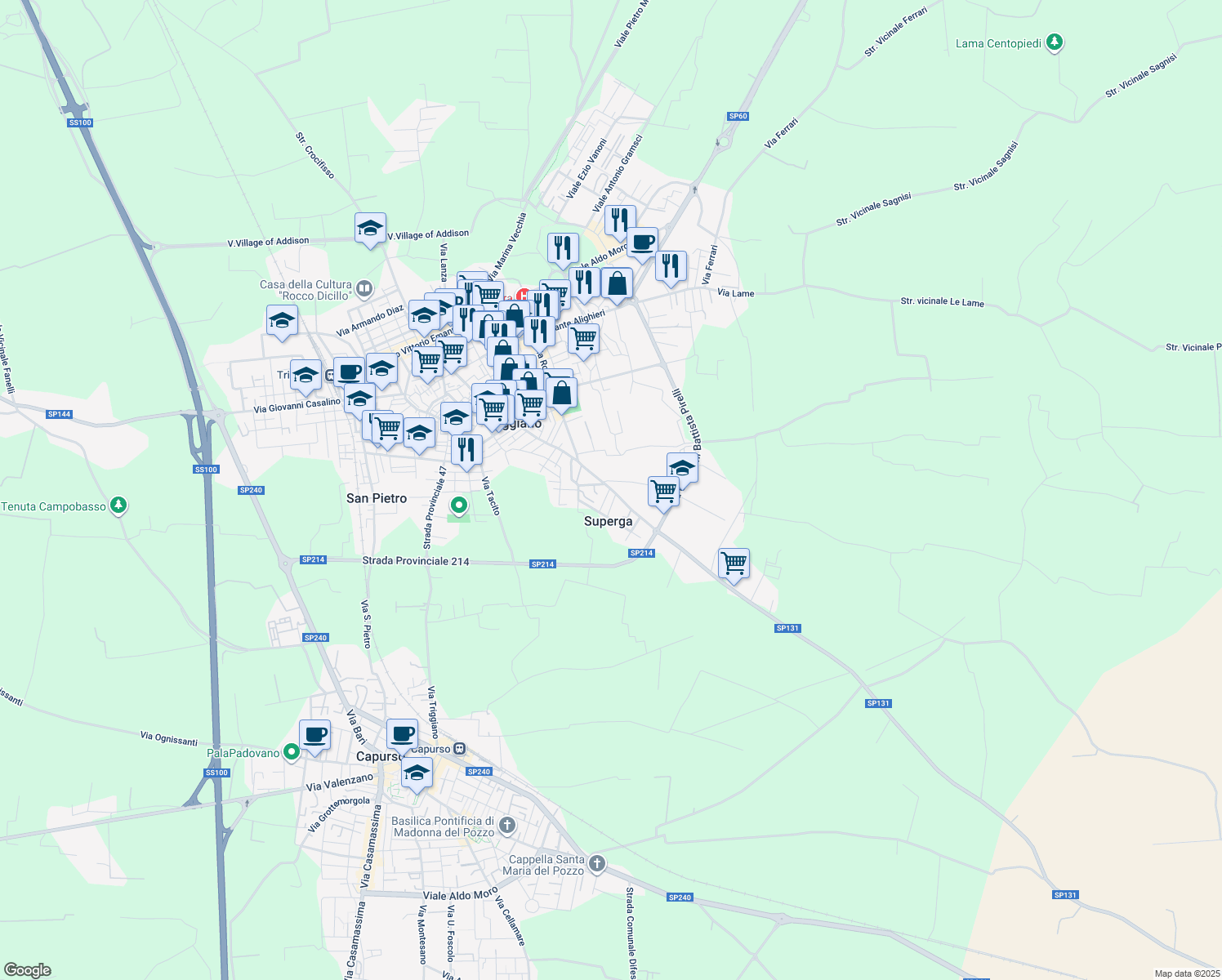 map of restaurants, bars, coffee shops, grocery stores, and more near 1 Via Benigno Zaccagnini in Superga