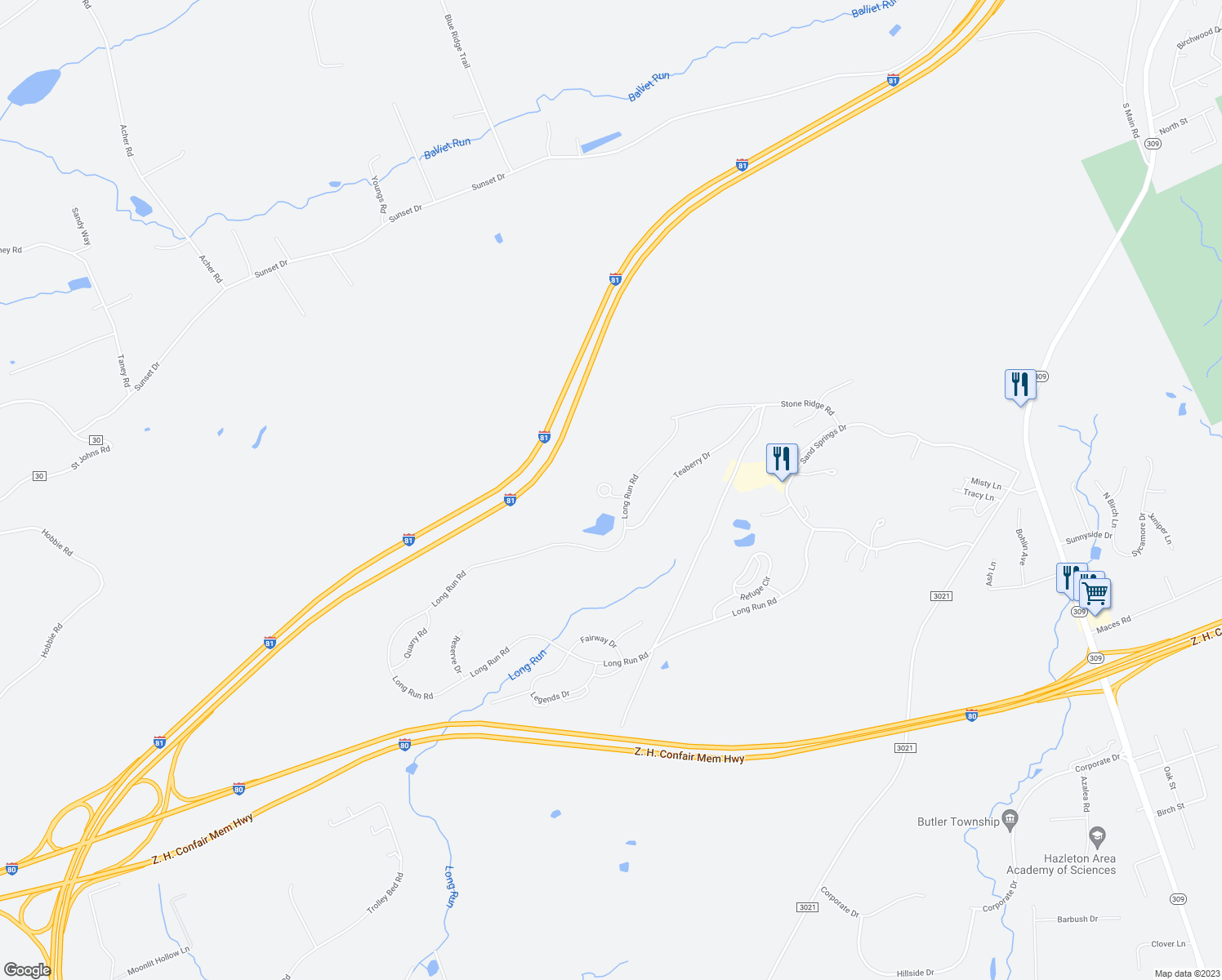 map of restaurants, bars, coffee shops, grocery stores, and more near Scotia Drive in Drums