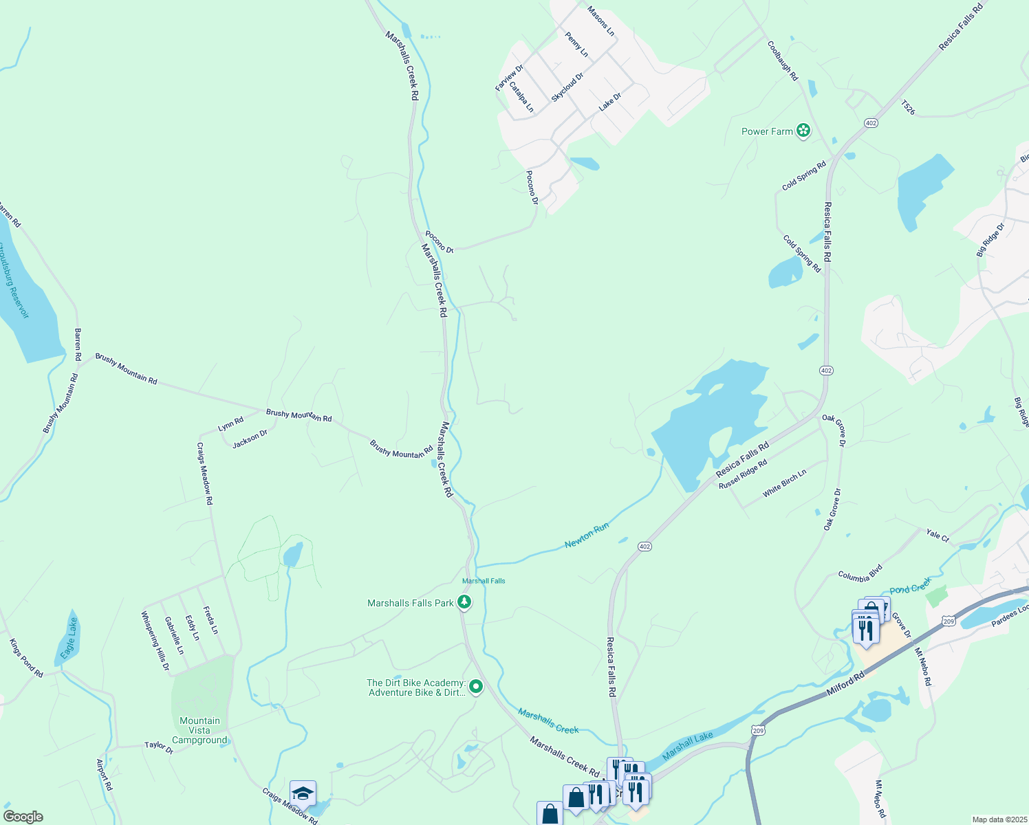 map of restaurants, bars, coffee shops, grocery stores, and more near 272 Canal Road in East Stroudsburg