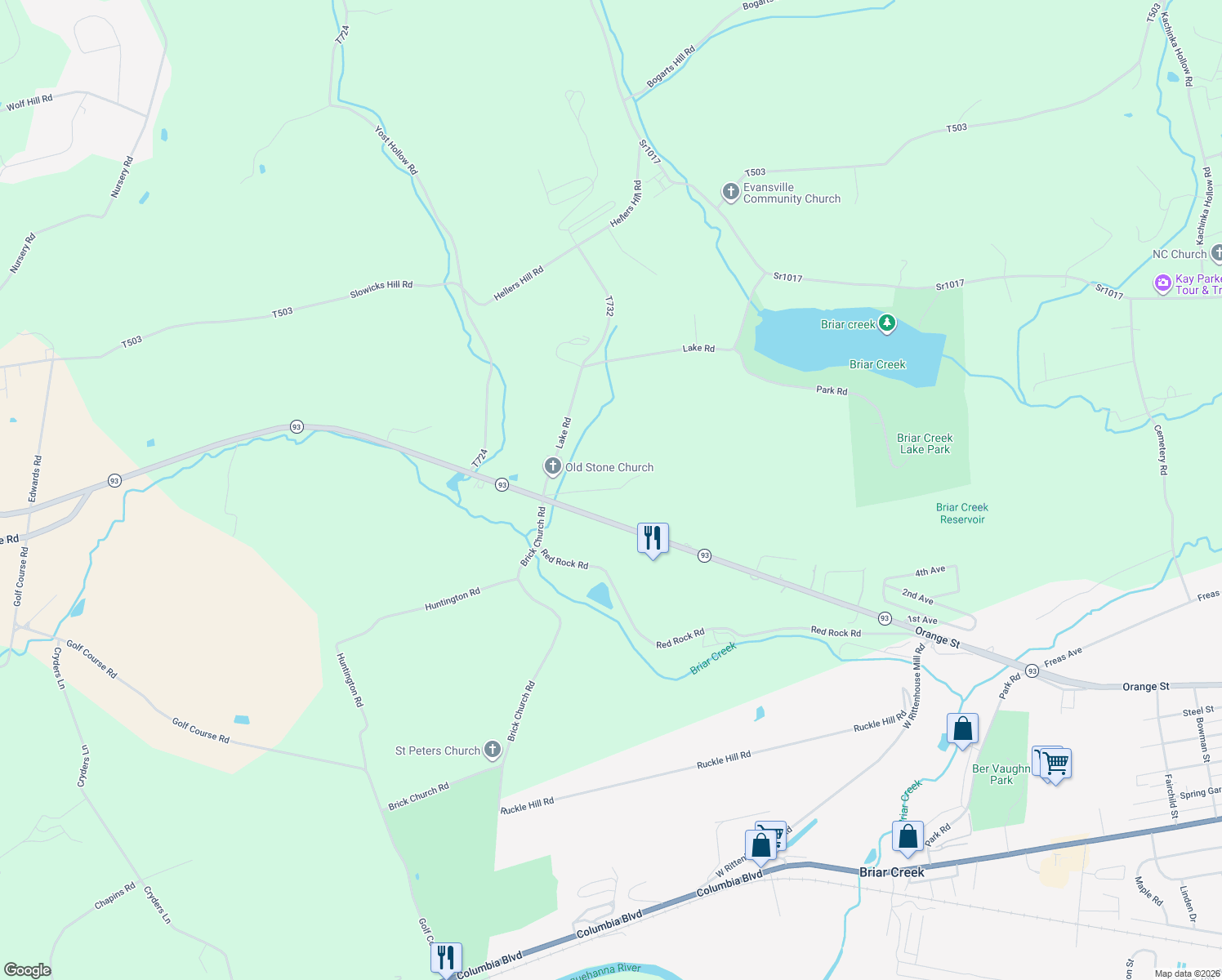 map of restaurants, bars, coffee shops, grocery stores, and more near Bridge Ln in Berwick