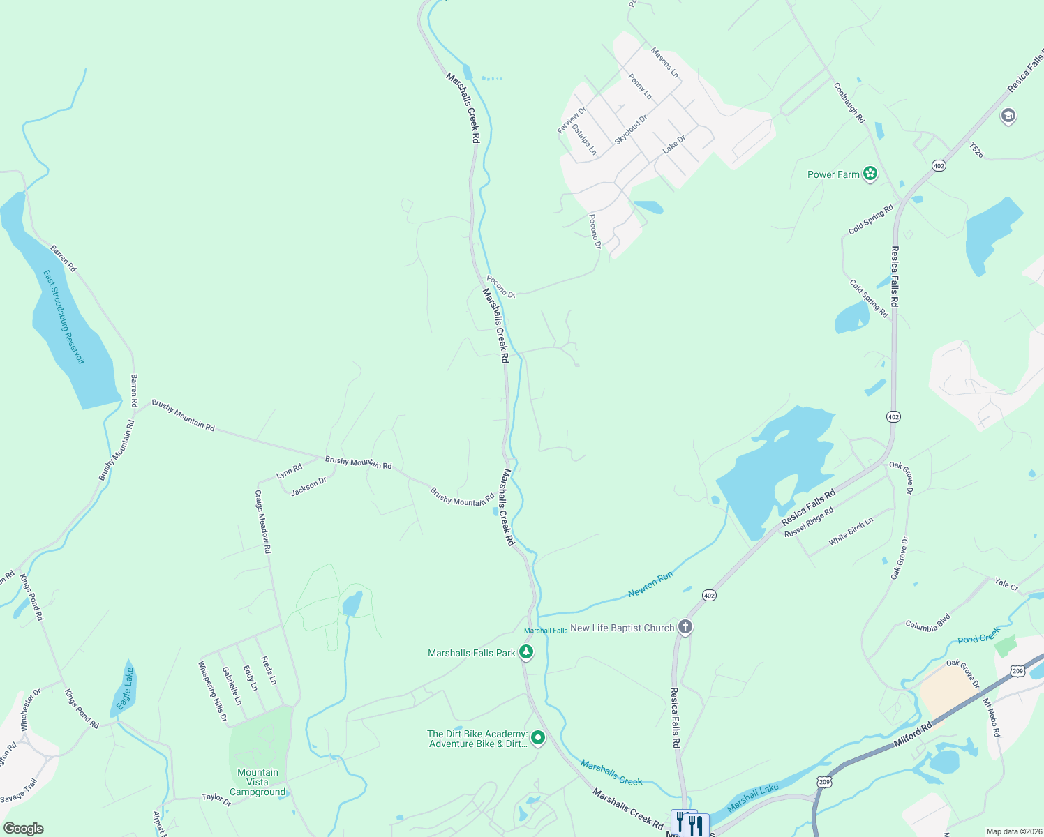 map of restaurants, bars, coffee shops, grocery stores, and more near 722 Creek Rd in East Stroudsburg