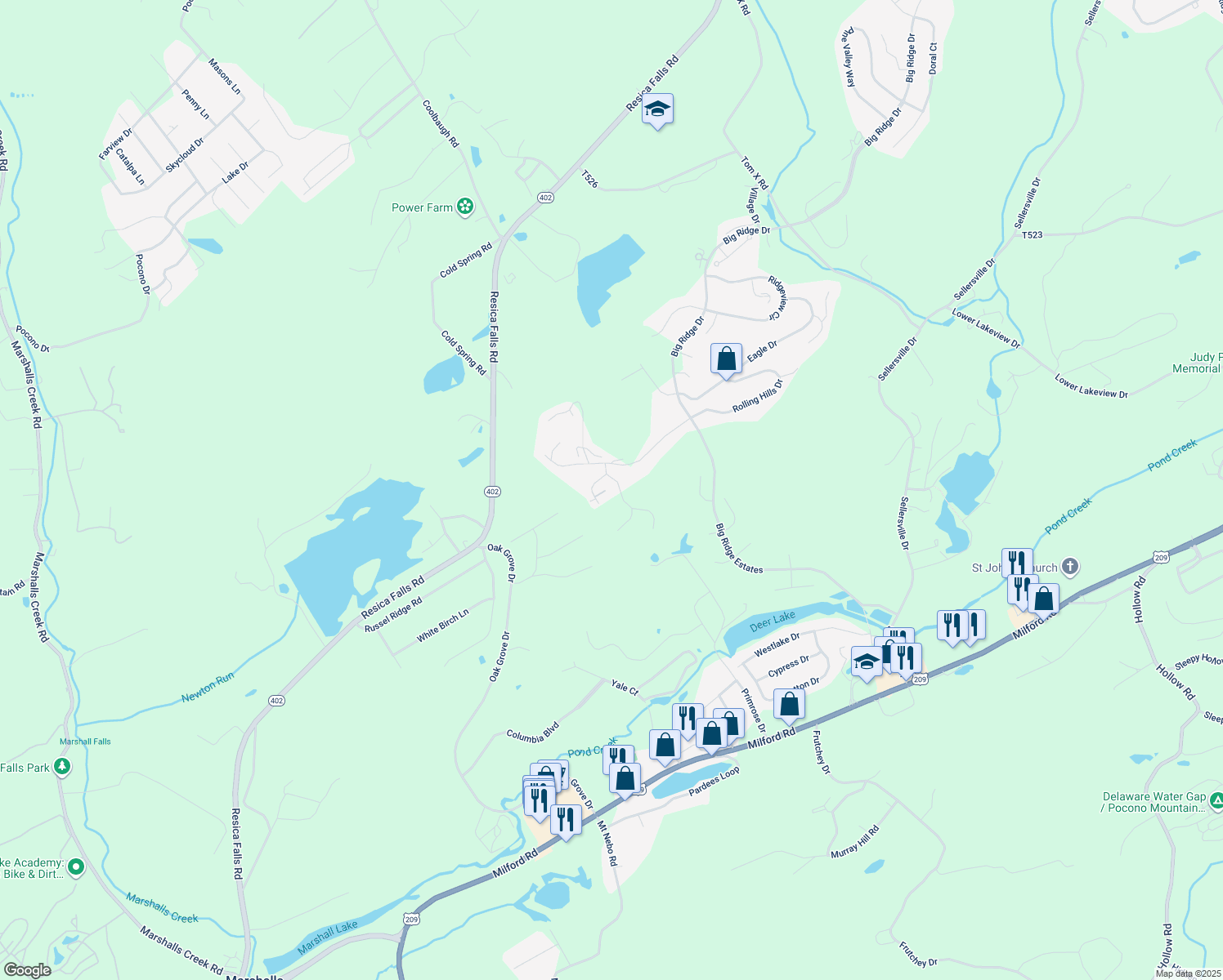 map of restaurants, bars, coffee shops, grocery stores, and more near 617 Champion Way in East Stroudsburg