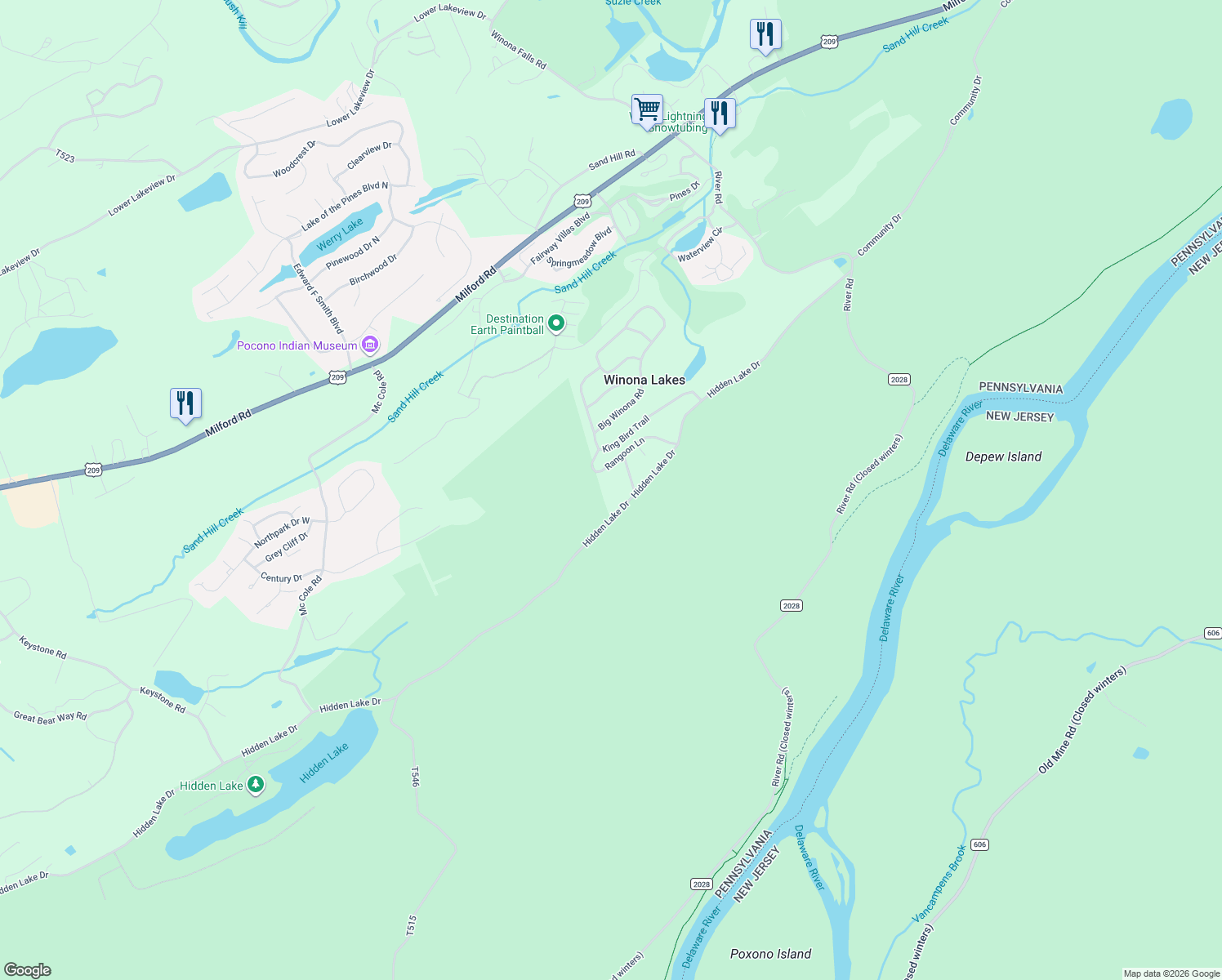 map of restaurants, bars, coffee shops, grocery stores, and more near 8303 Utopia Lane in East Stroudsburg