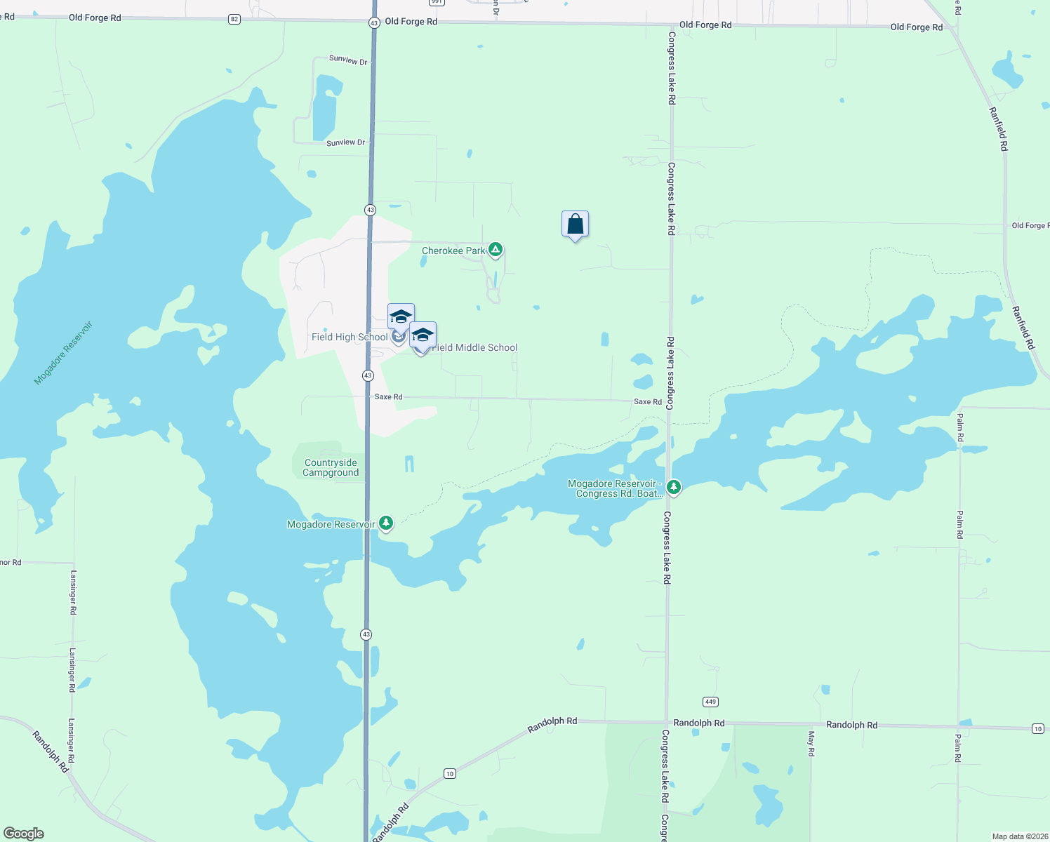 map of restaurants, bars, coffee shops, grocery stores, and more near 1540 Saxe Road in Mogadore