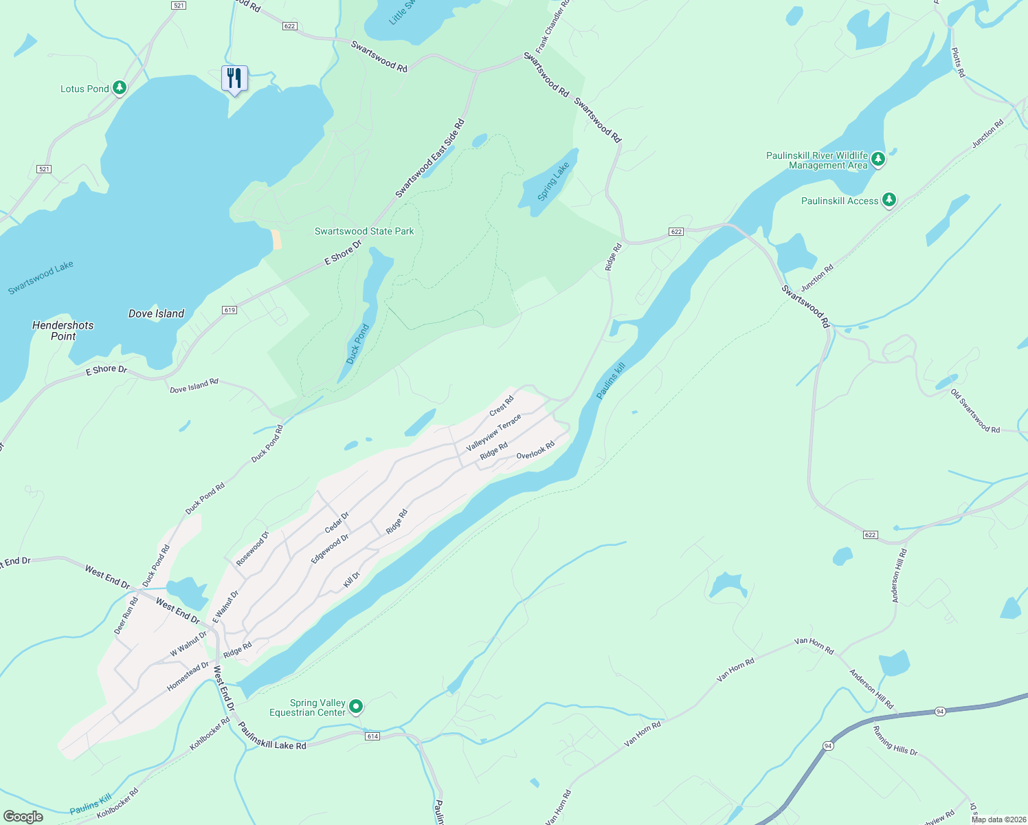 map of restaurants, bars, coffee shops, grocery stores, and more near 107 Valleyview Terrace in Newton